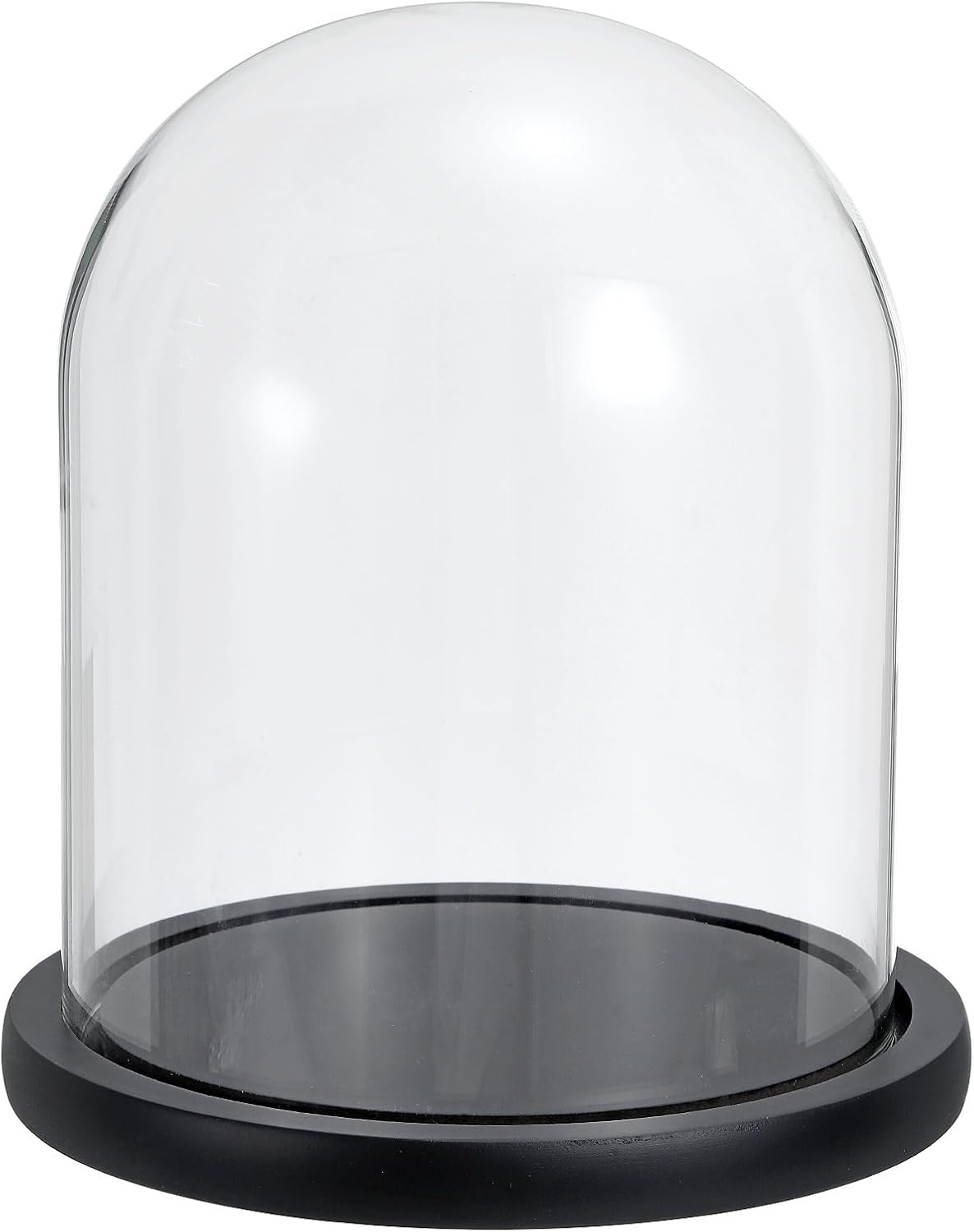 Glass Dome with Black Wooden Base - Clock Shaped Display Case - Home Decor - Desk Ornament - Christmas Decoration for Indoor Use