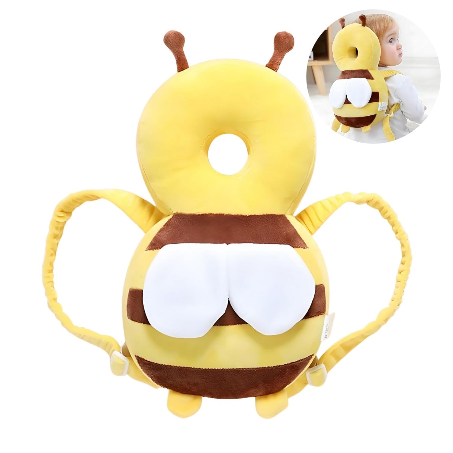 Adjustable Kids Safety Pillow 30cm x 18cm Yellow Toddler Head Protector Cushion for Safe Playtime