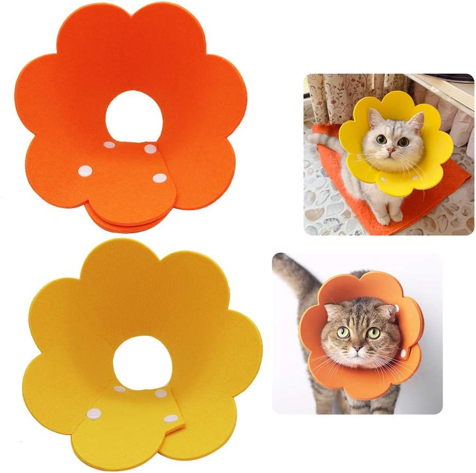 Adjustable Soft Comfortable Cat Collars - Pack of 2, Yellow and Orange, Medium Size - Pet Neck Protection Accessories