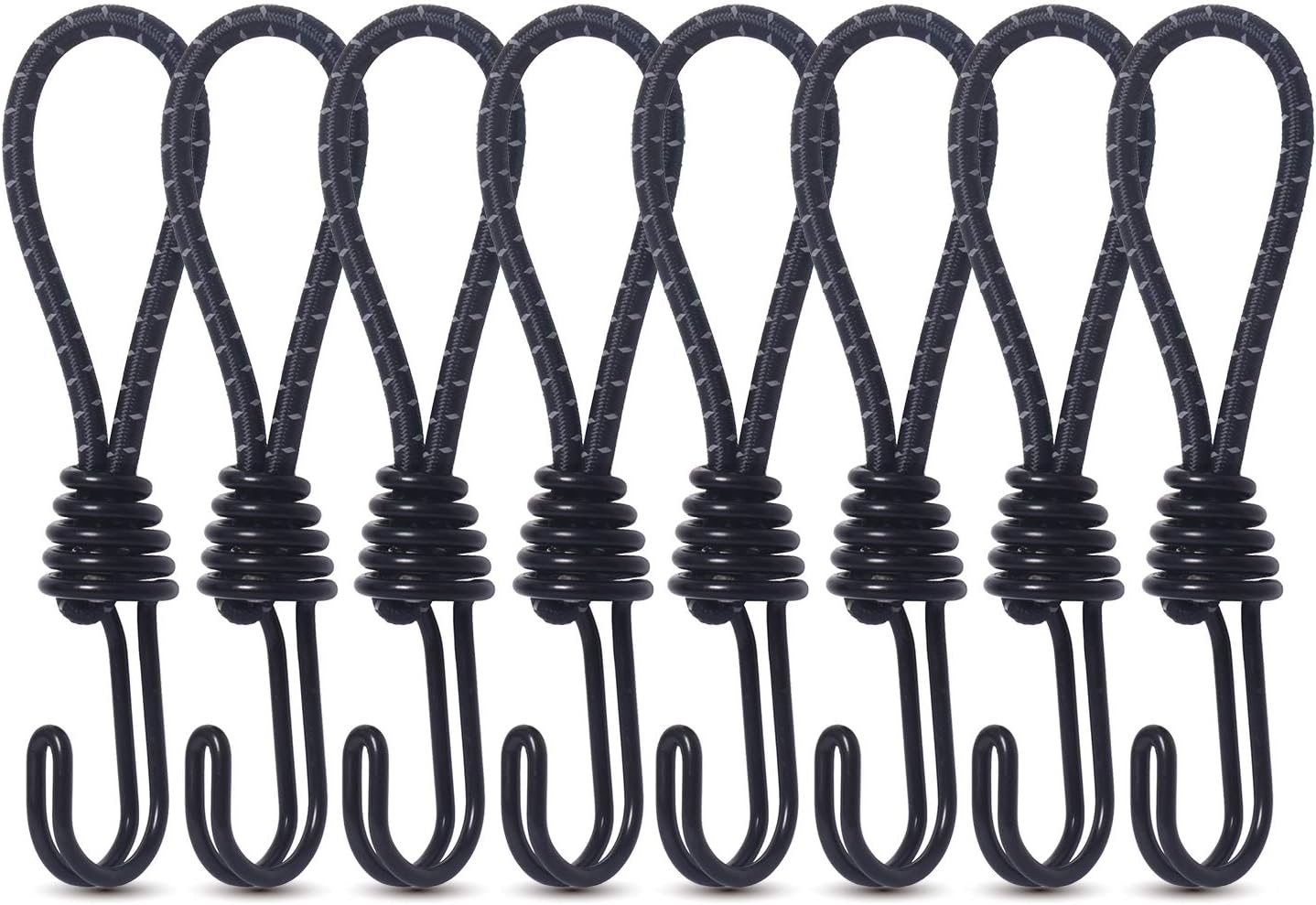 8 Pack DIY Anti-Scratch Hooks with Reflective Cord for 8mm Elastic & Bungee Cord - Ideal for Camping Trailer Bicycle