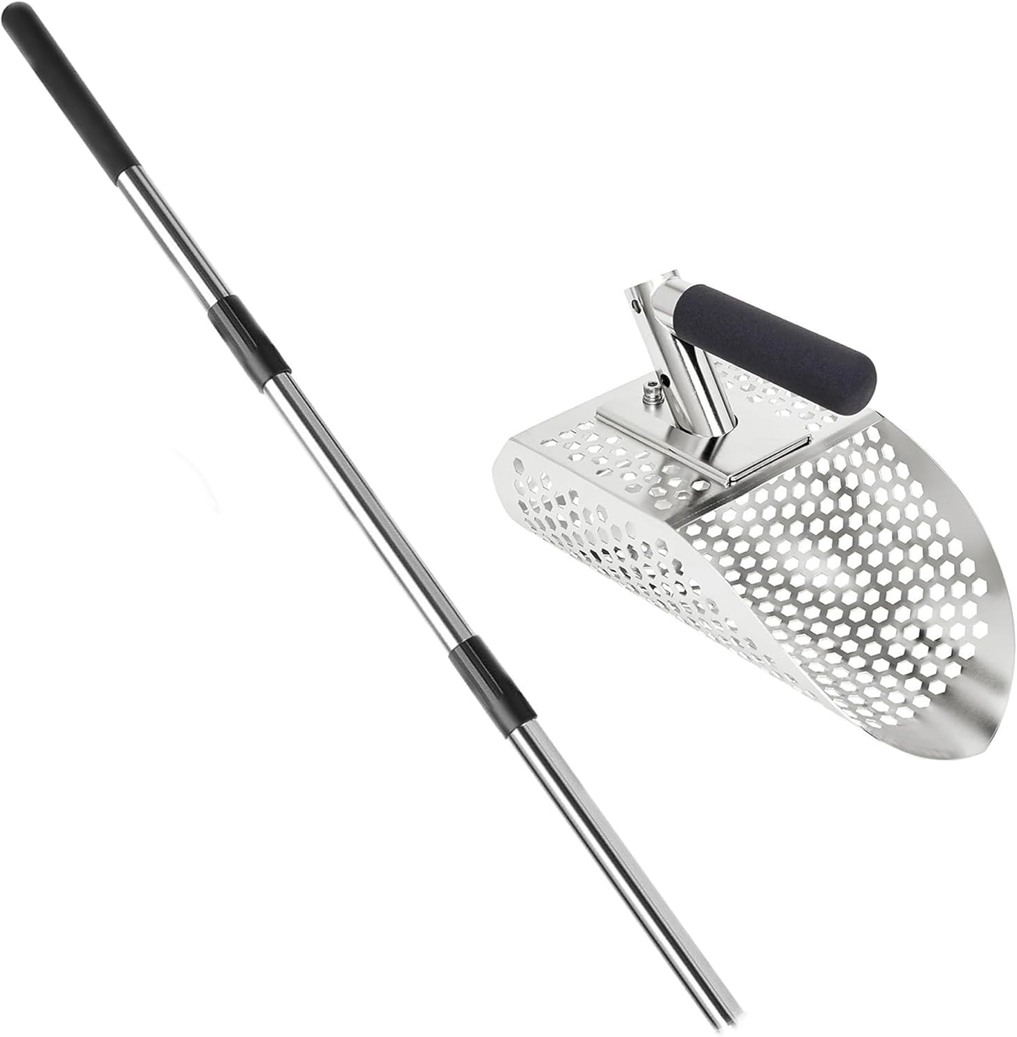 Sand Scoop for Metal Detecting, Heavy Duty Metal Detector Beach Finds Scoop, Stainless Steel Metal Detecting Tool Digging Shovel Fast Sifting Stainless Steel Shovel w/Long Handle