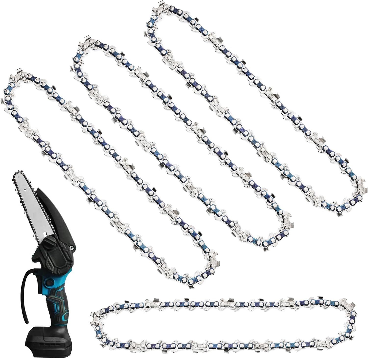 6 Inch Mini Chainsaw Chain Replacement 4 PCS Chains for 6 Inch Bar-043" Gauge, 1/4" LP Pitch,Fits Seesii And All Brands Mini Chainsaw Battery Powered Chainsaw and Hand Held Chain Saw 37 Drive Links