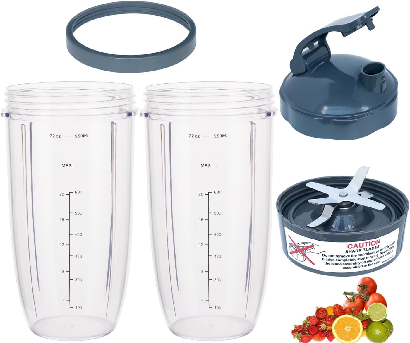 UPGRADE Replacement 32oz Blender Cups & Blade Part Compatible with NutriBullet 600w/900w Blender 5 Pieces