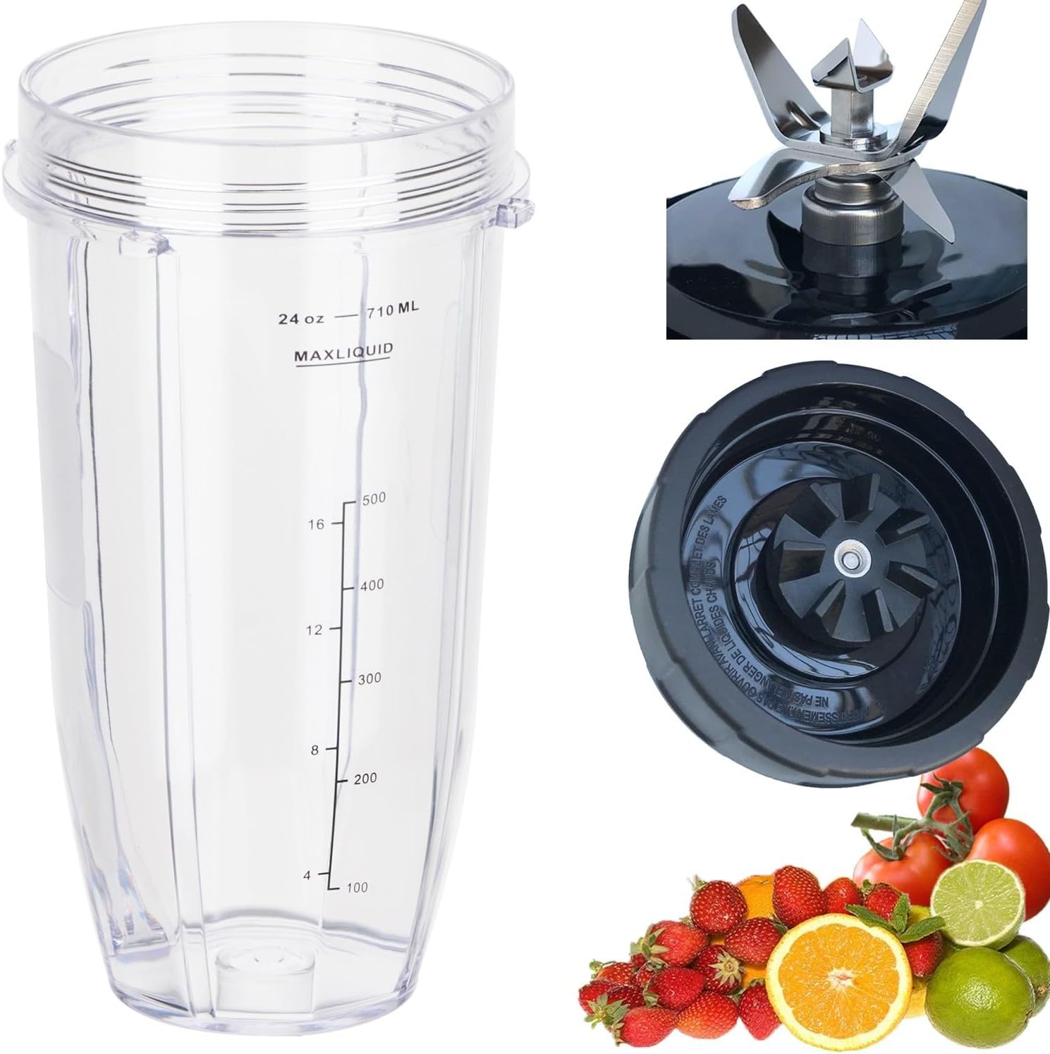 New Model Replacement blender Blade and 24oz Cup Accessories, ly Compatible with Nutri Ninja SS150,SS151,SS300, SS350,SS351, CO351B, SS100, SS101, CO101B,SS400,SS401