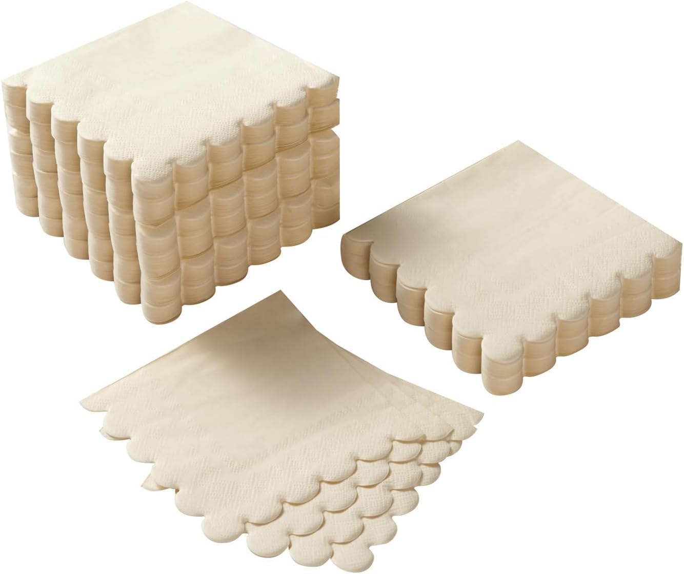 200 Pack Cocktail Napkin 2-Ply Scalloped Edged Dessert Napkins Folded 5 x 5 Inches Disposable Napkins for Dinner Wedding Birthday Party Bridal Anniversary Recepti Event Milky-White