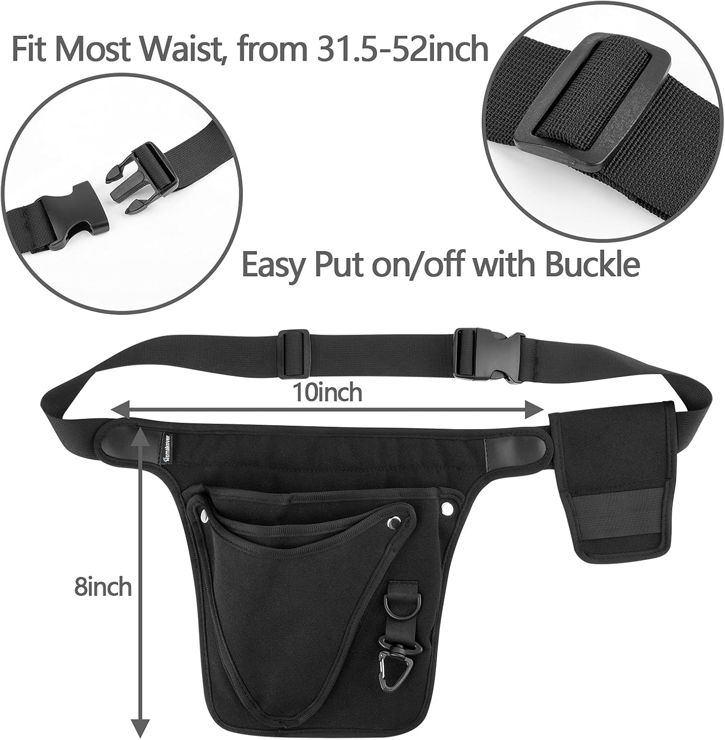 Garden Tool Belt Holster for Women & Men- Womens Adjustable Tool Belt Pouch for Electrician, Carpenter and Construction - LIFETIME Heavy Duty Oxford - Fits from 24" to 53" Black