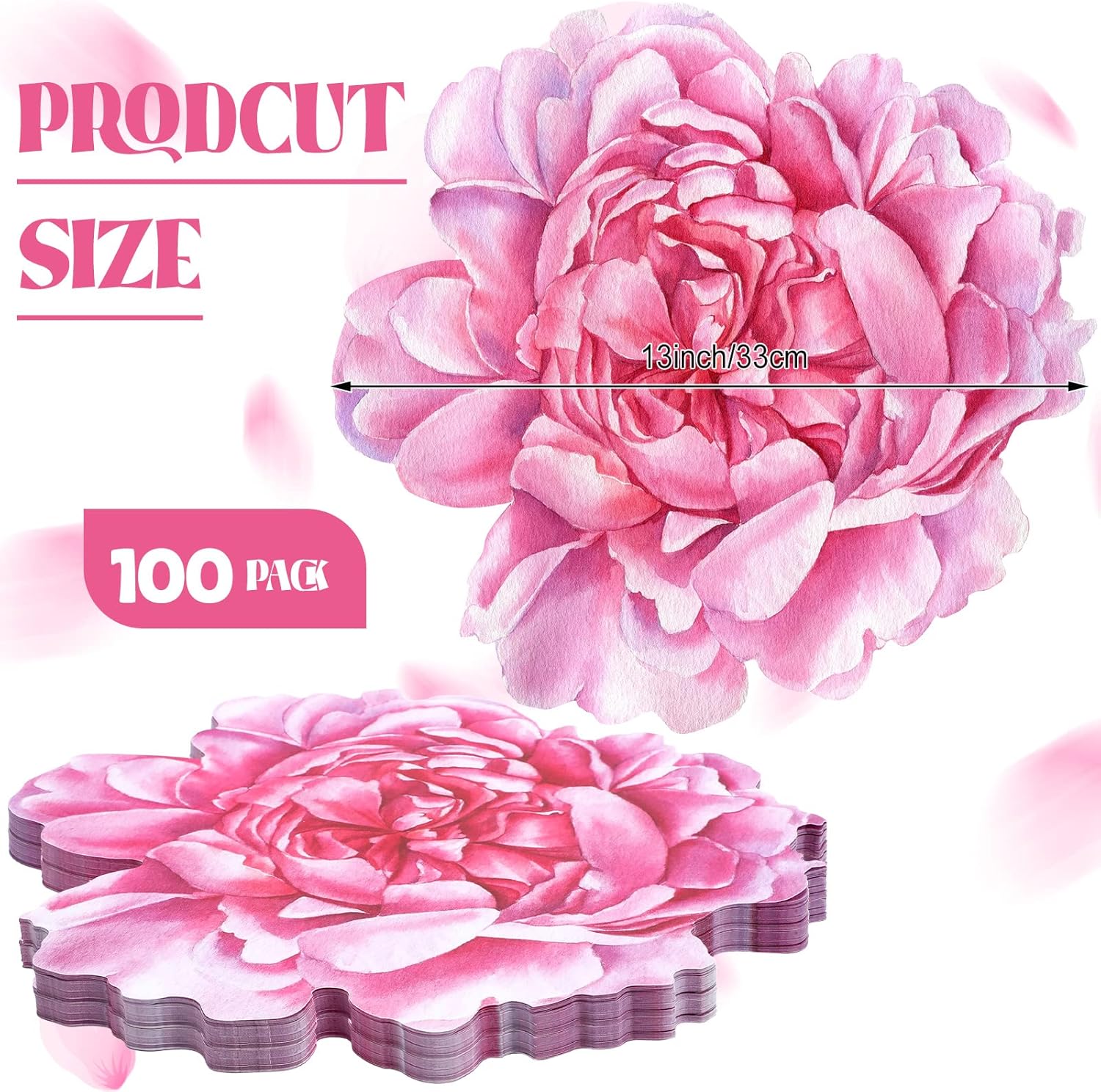 Set of 100 Peony Placemat Pink Floral Place Mats Spring Paper Placemats Disposable for Dining Table Parties Wedding Kitchen Decor Bridal Shower, 13 x 13 Inch