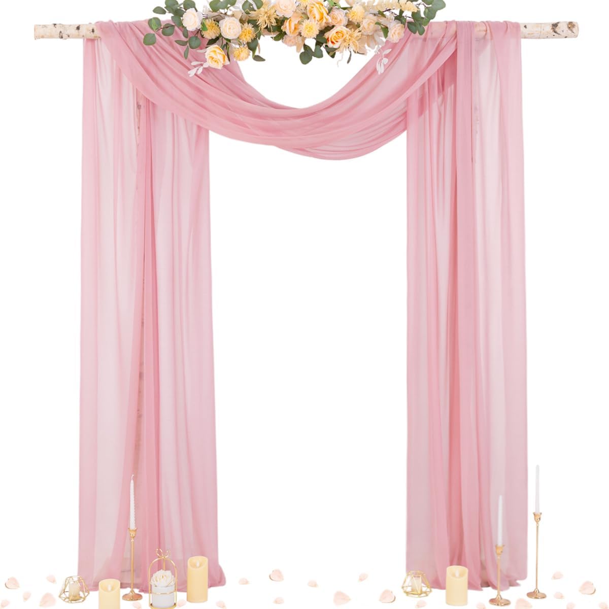 Wedding Arch Draping Fabric 29" x 20Ft 4 Panels Dusty Rose Sheer Outdoor Curtain Drapes Extra Long for Bridal Baby Shower Ceremony Birthday Party Decor