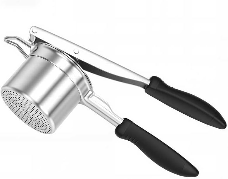 Potato Ricer, 304 Stainless Steel Manual Potato Press with Silicone Handle, Dishwasher Safe Kitchen Tool for Fluffy Mashed Potatoes