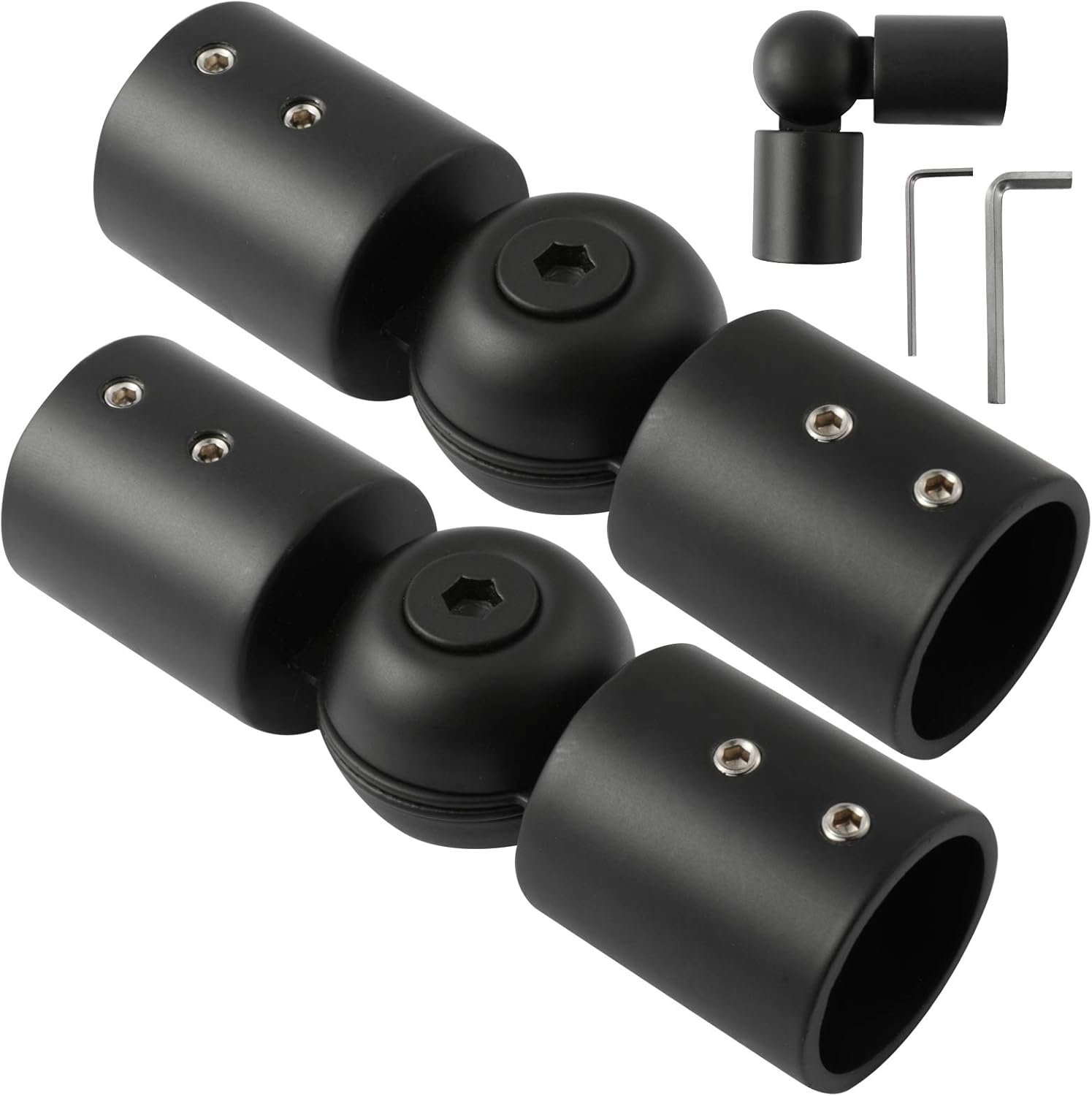 Heavy Duty Hinged Elbow Connector Curtain Rod Corner Connector Elbow Connector for 1 Inch Bay Window Curtain Rods, Black Color, Set of 2