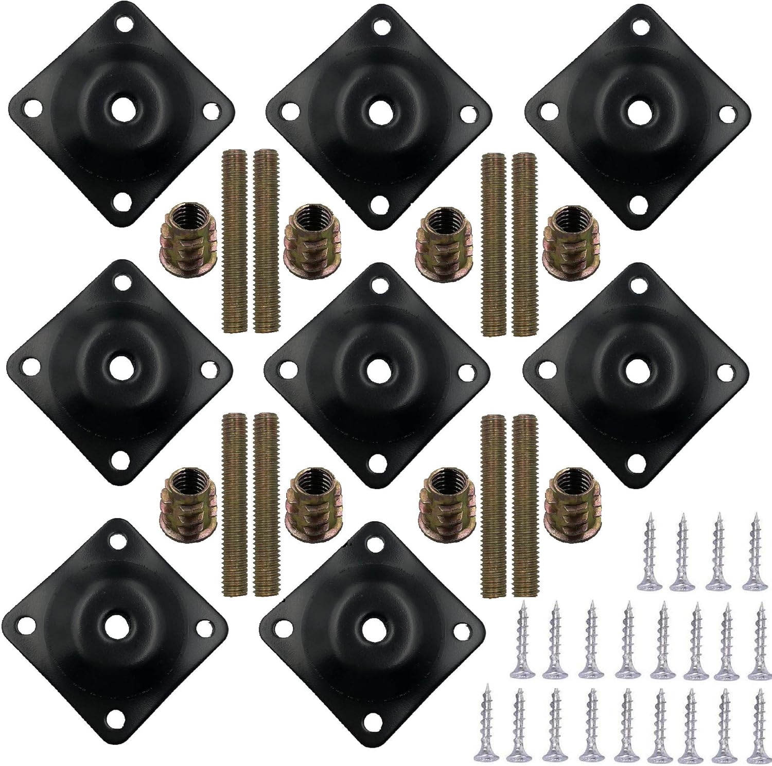 8 Sets Furniture Leg Mounting Plates with Hanger Bolts Screws Great for Furniture Sofas Couches Seats Black