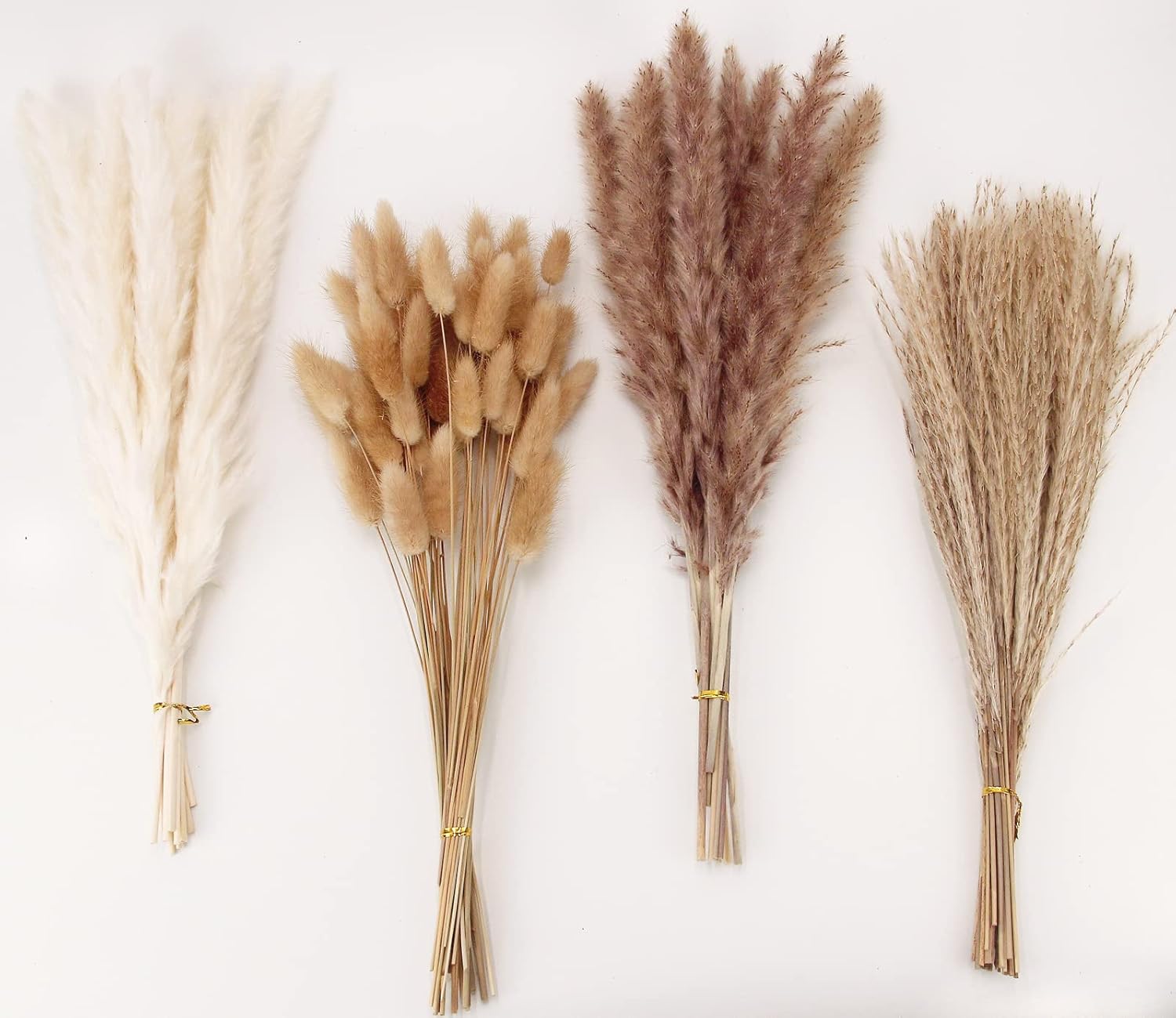 Artificial Pampas Grass Decor, 100 PCS Pampas Grass Contains Bunny Tails Dried Flowers, Reed Grass Bouquet for Wedding Boho Flowers Home Table Decor, Rustic Farmhouse Party White and Brown