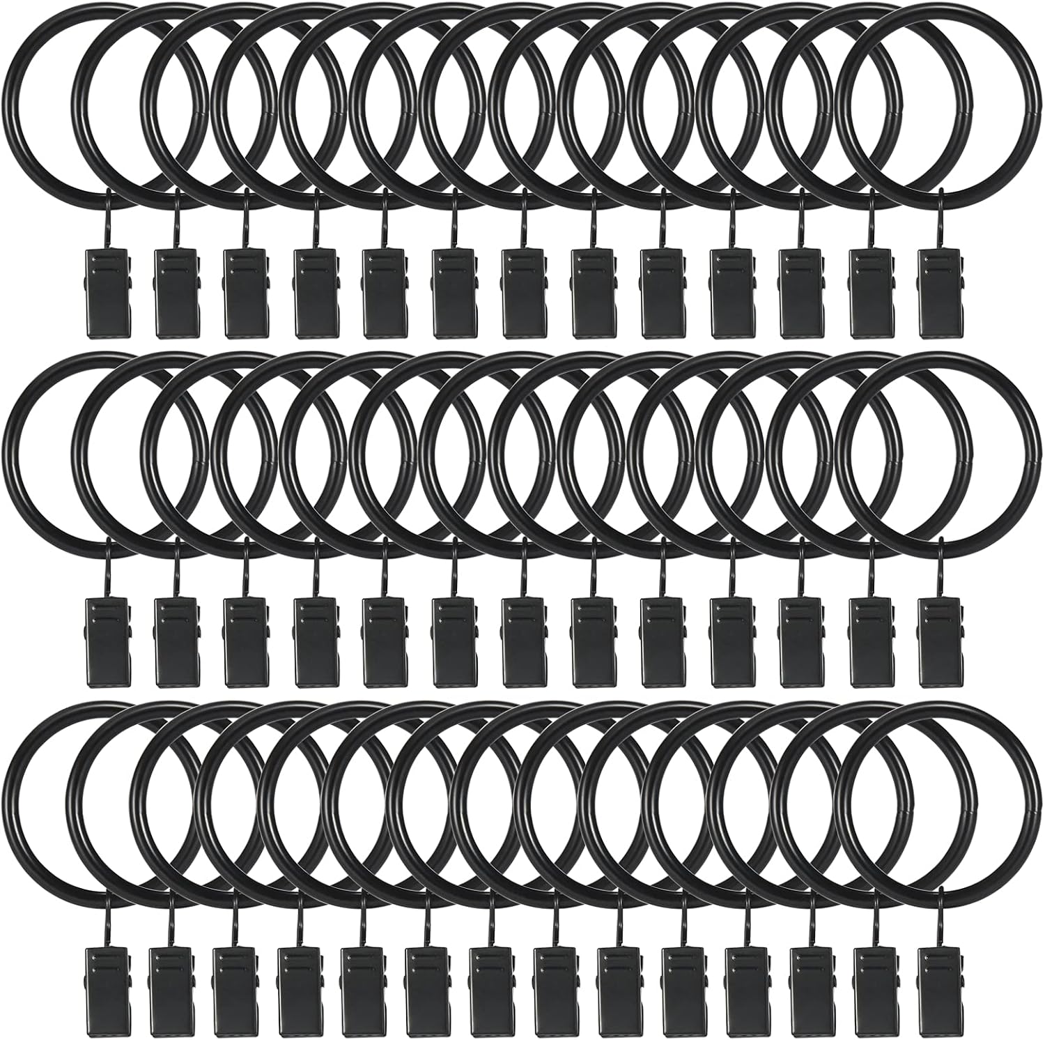 40 Pcs Curtain Hooks, 1.5 inch Curtain Rings, Rustproof Curtain Rings with Clips, Metal Solid Curtain Clips with Rings, Decorative Vintage Curtain Hooks for Drapes, Black