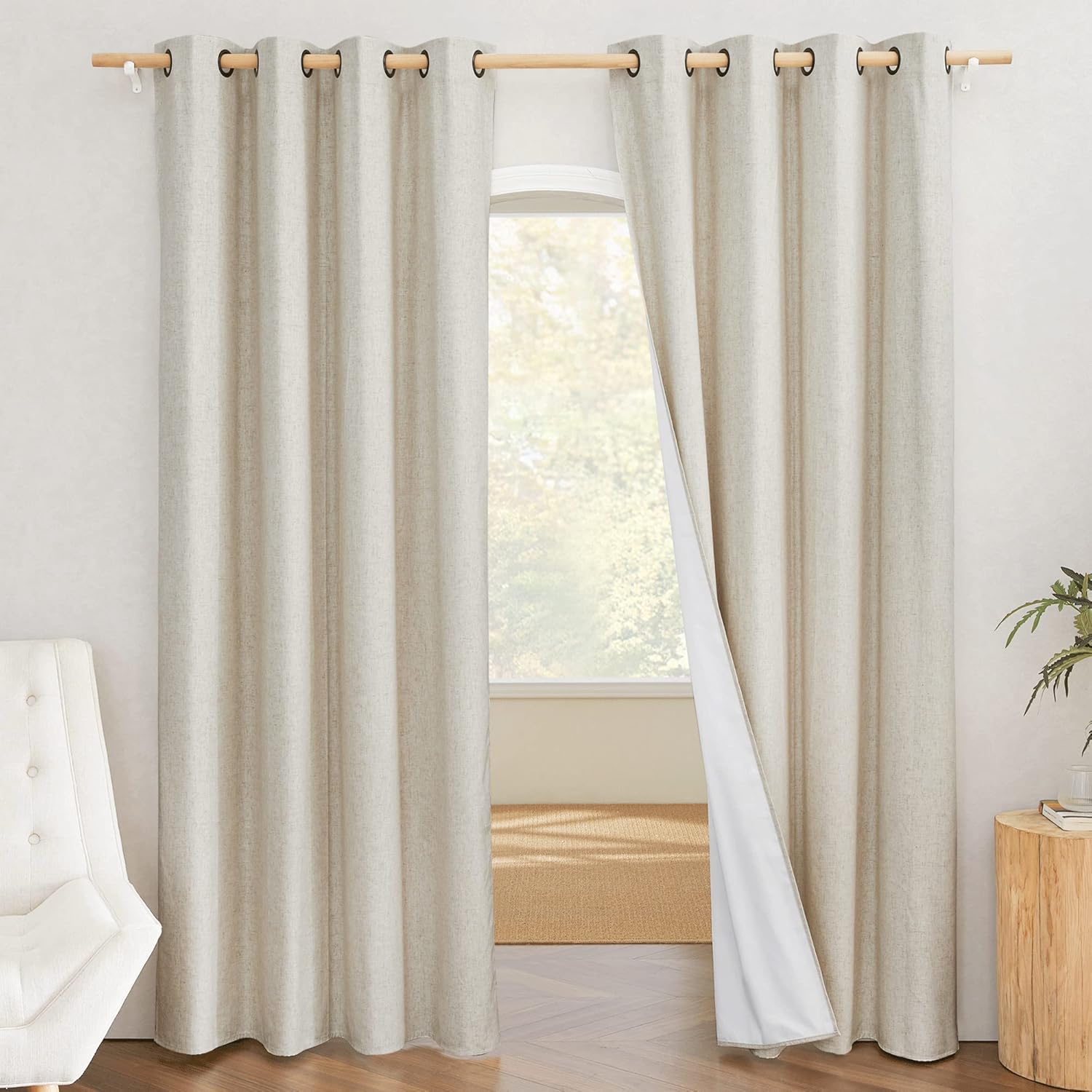 Linen Curtains 84 Inch Long 100% Blackout 2 Panels Natural Thick Farmhouse Living Room Soundproof Curtain Thermal Insulated Window Treatment Door Curtain Drapes 52-Inch Width Each Panel