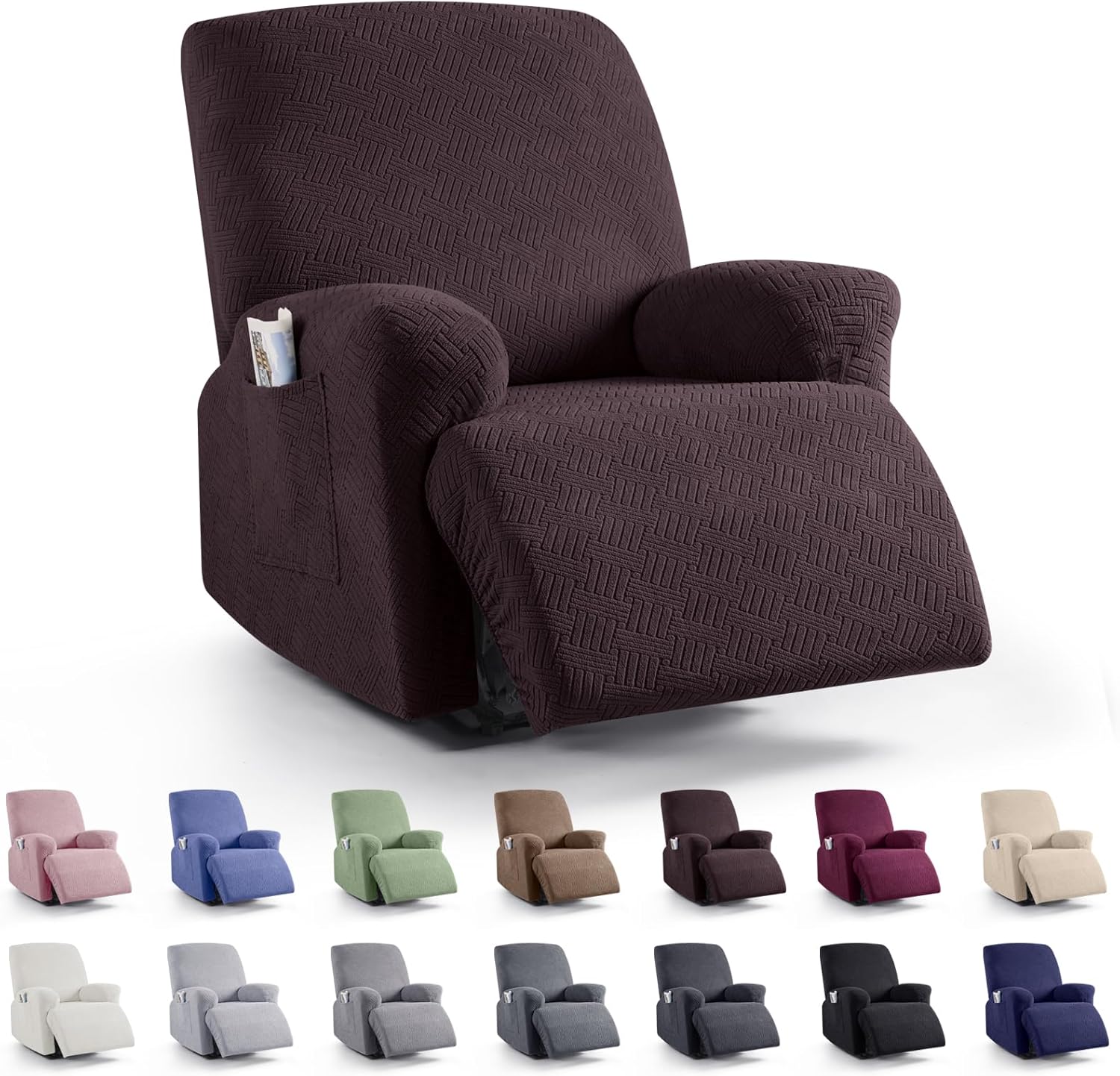 Recliner Covers, Stretch Reclining Chair Covers, Recliner Sofa Slipcovers Stripe Jacquard Recliner Couch Covers Furniture Protector Covers for Pet Kid 1 Seater, Dark Coffee