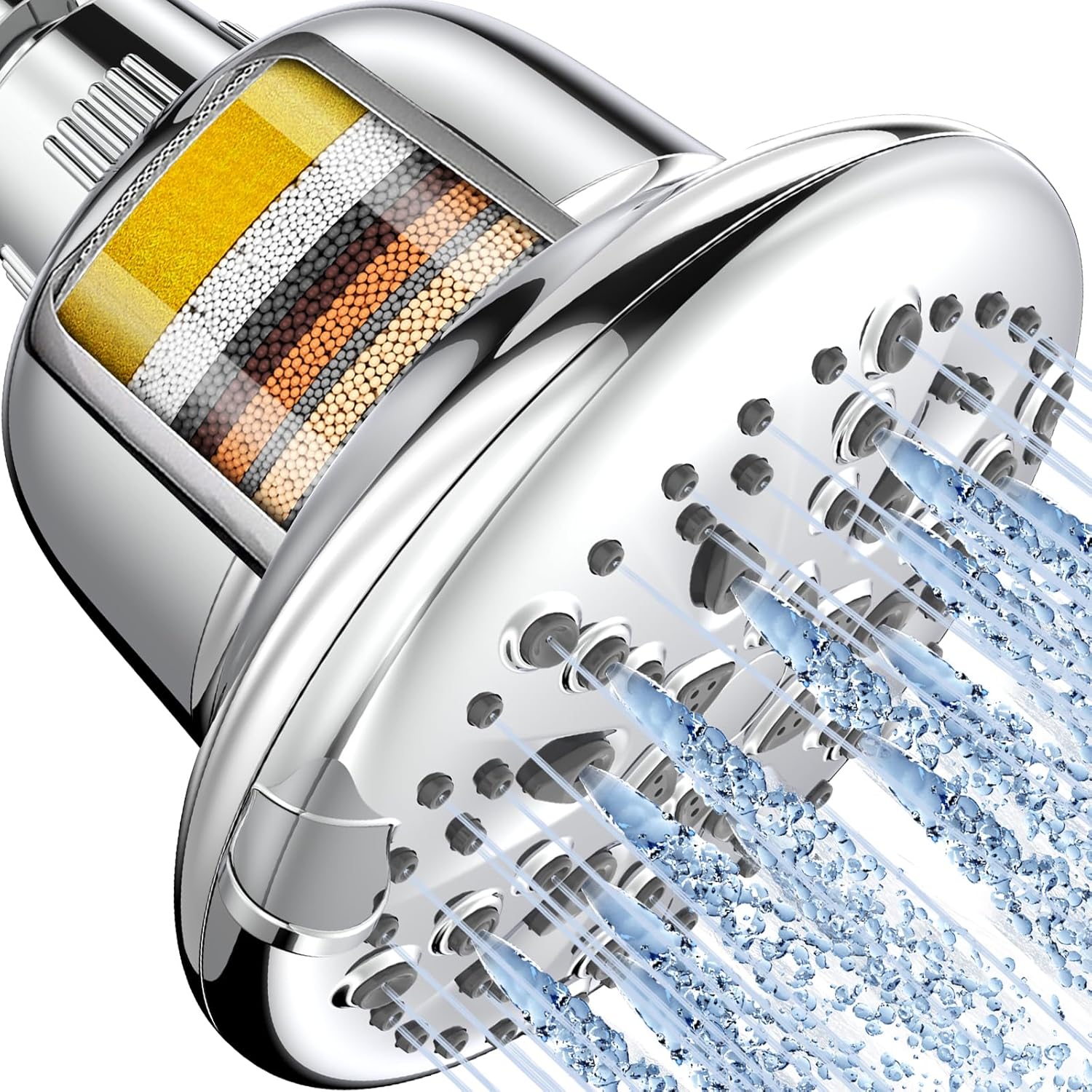 Filtered Shower Head, High Pressure 7 Spray Modes Shower Head with Filters, 16 Stage Shower Head Filter for Hard Water for Remove Chlorine and Harmful Substances 5 Inch Chrome