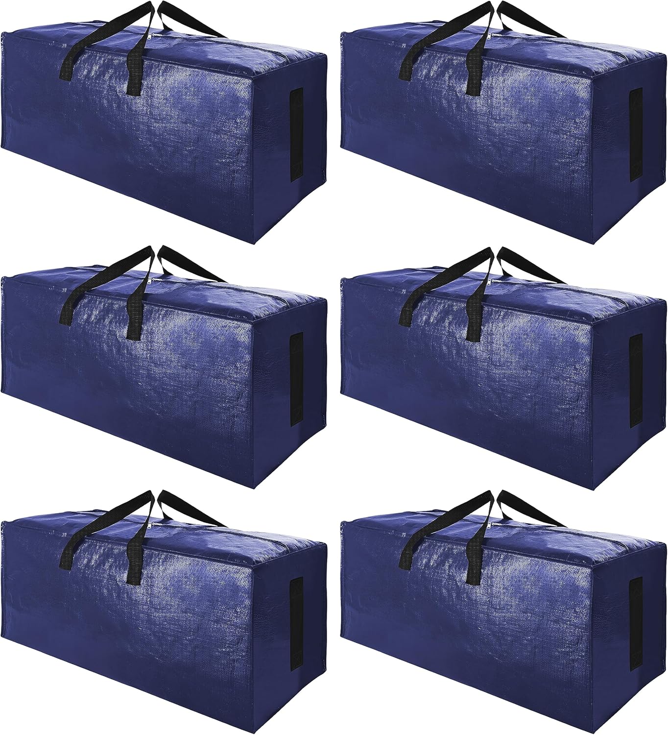 6 Pack Extra Large Moving Bags with Strong Zippers & Carrying Handles, Heavy Duty Storage Tote for Space Saving Moving Storage, Fold Flat, Alternative to Moving Box Navy Blue