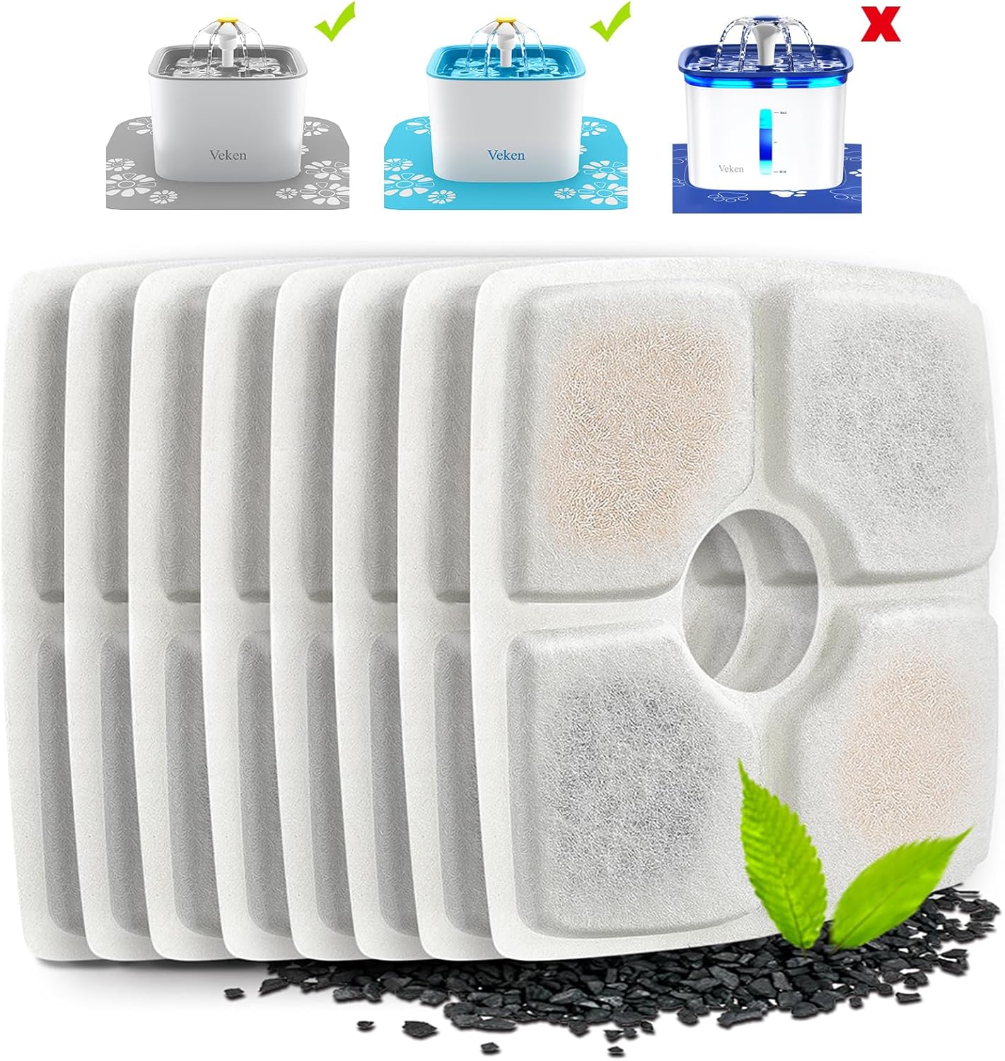 8 Pack Replacement Filters for 84oz/2.5L Automatic Pet Fountain Cat Water Fountain Dog Water Dispenser