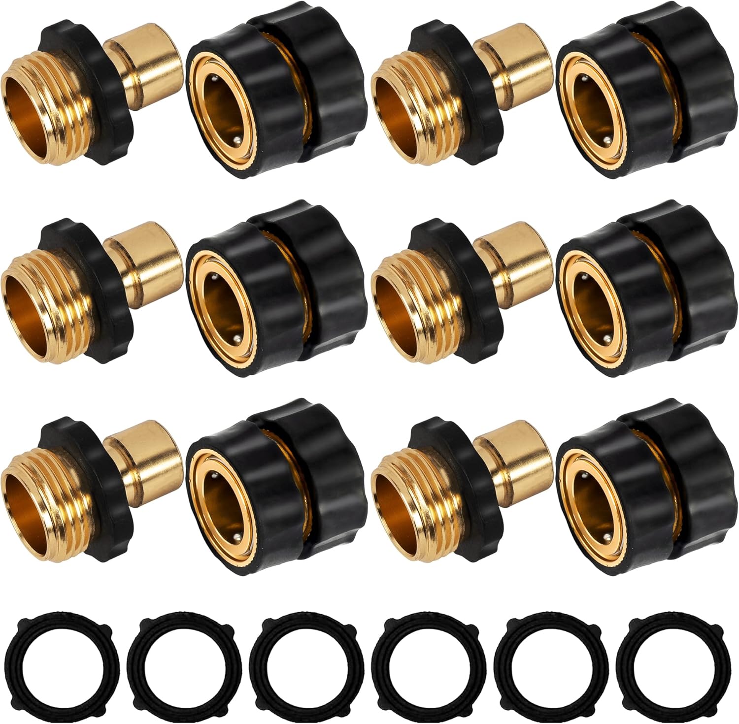 3/4 Inch Garden Hose Quick Connect, Quick Connect Garden Hose Fittings, Male and Female Water Quick Release Hose Connector 6 Pack