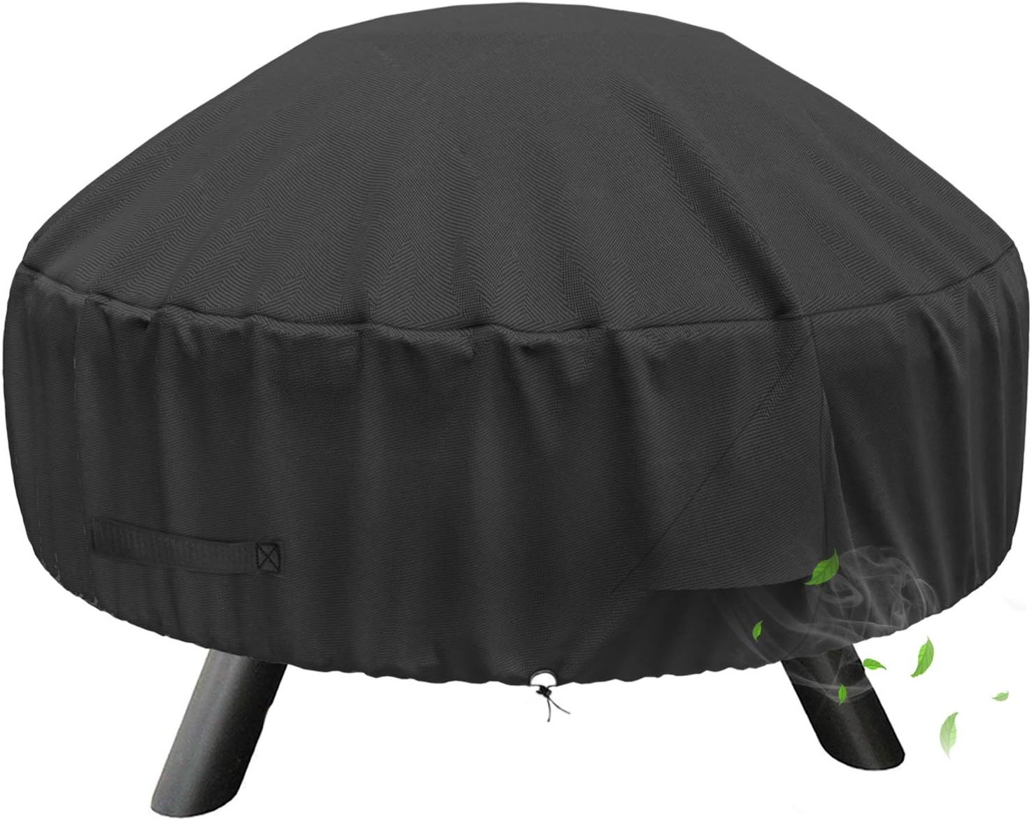 Round Fire Pit Cover for 22-32 Inch Fire Pit - Waterproof and Windproof, with Straps and Built-in Vents, 32 Dia x 13.5 H, Black