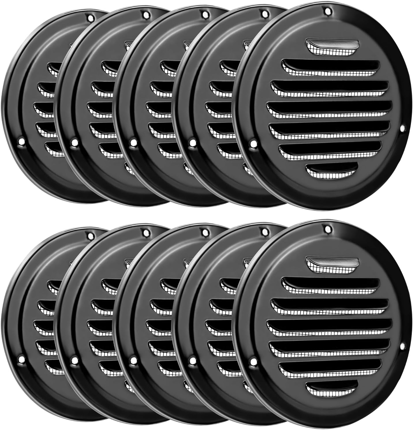 4" Black Soffit Vent Cover with Screen Mesh, 10 Pack Round Metal Air Vent Louver, 5-11/16" Diameter Grill Cover, Round HVAC Vents