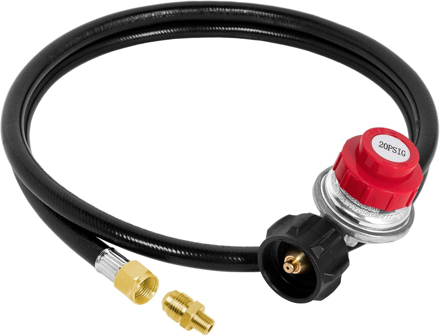 0-20 PSI Adjustable Propane Regulator and Hose with Brass Adapter, 5 Feet Gas Burner Hose Replacement for Turkey Fryer, Fish Cooker, Fire Pit, Forge and more