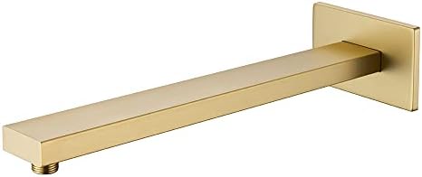 16 Inch Brushed Gold Shower Arm with Flange and Teflon Tape,Thicken Stainless Steel Extension Extender Pipe for Fixed Rain Shower Head,Extra Long High Rise Shower Head Extension Arm.91118-16BG