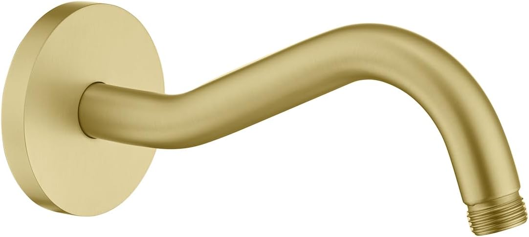 8 Inch Curved Shower Arm with Flange Brushed Gold S-Shape Shower Head Extension Arm Stainless Steel,Wall Mounted.RD-91068-8BG