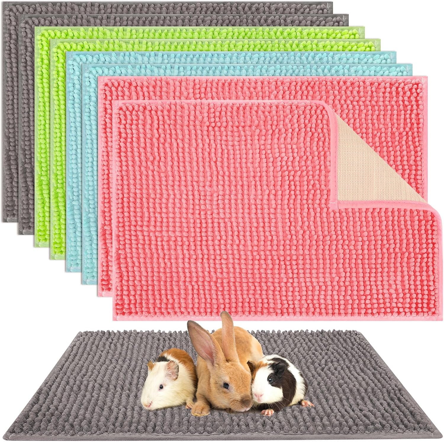 8 Pcs Guinea Pig Cage Liner for Guinea Pig Cage Bedding Reusable Rabbit Mat Pad Washable Training Pad Animal Sleeping Bedding Mat 16x12'',Gray, Green, Pink, Blue