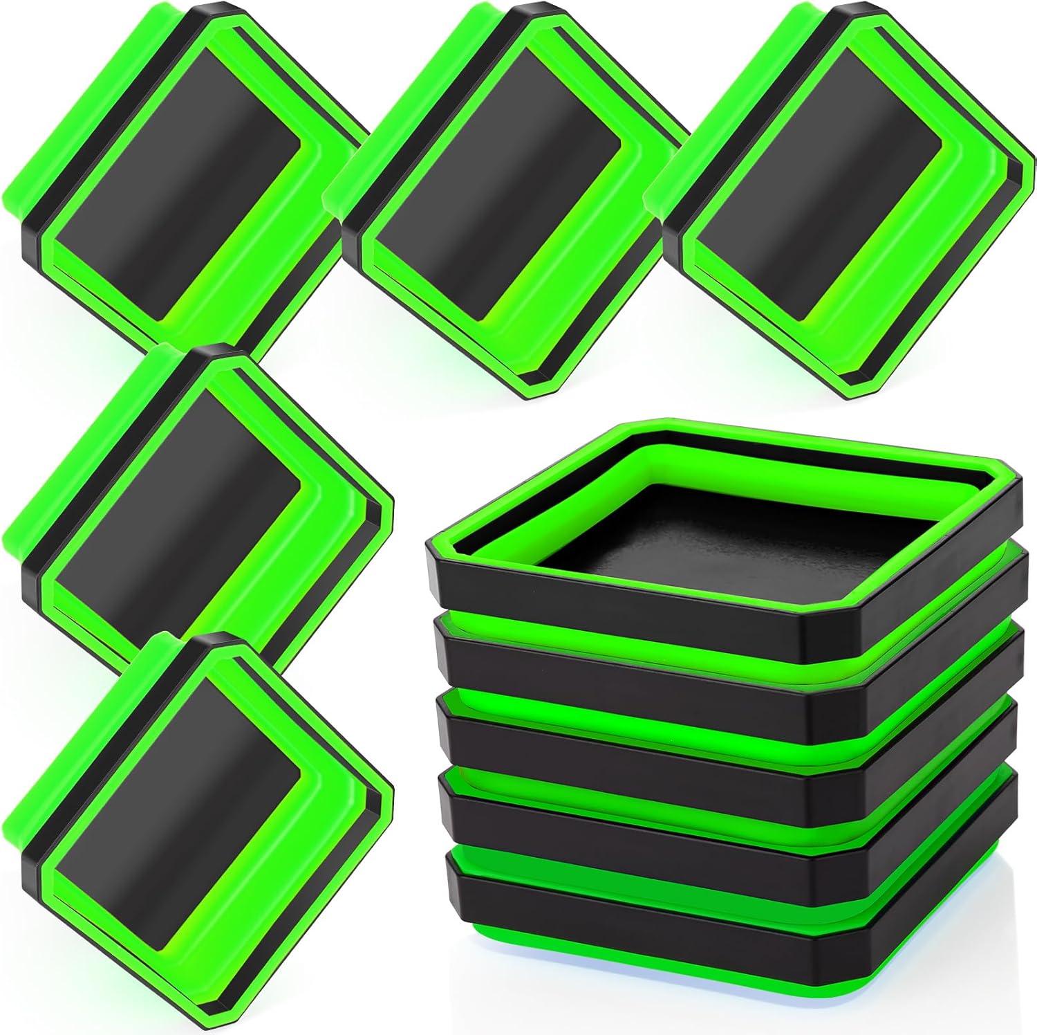 10 Pcs Magnetic Tool Tray Collapsible Foldable Parts Trays Set Magnetic Screw Tray Magnetic Parts Bowl Square Silicone Magnetic Tool for Bolts Nuts Washers Pins Screw Parts Green