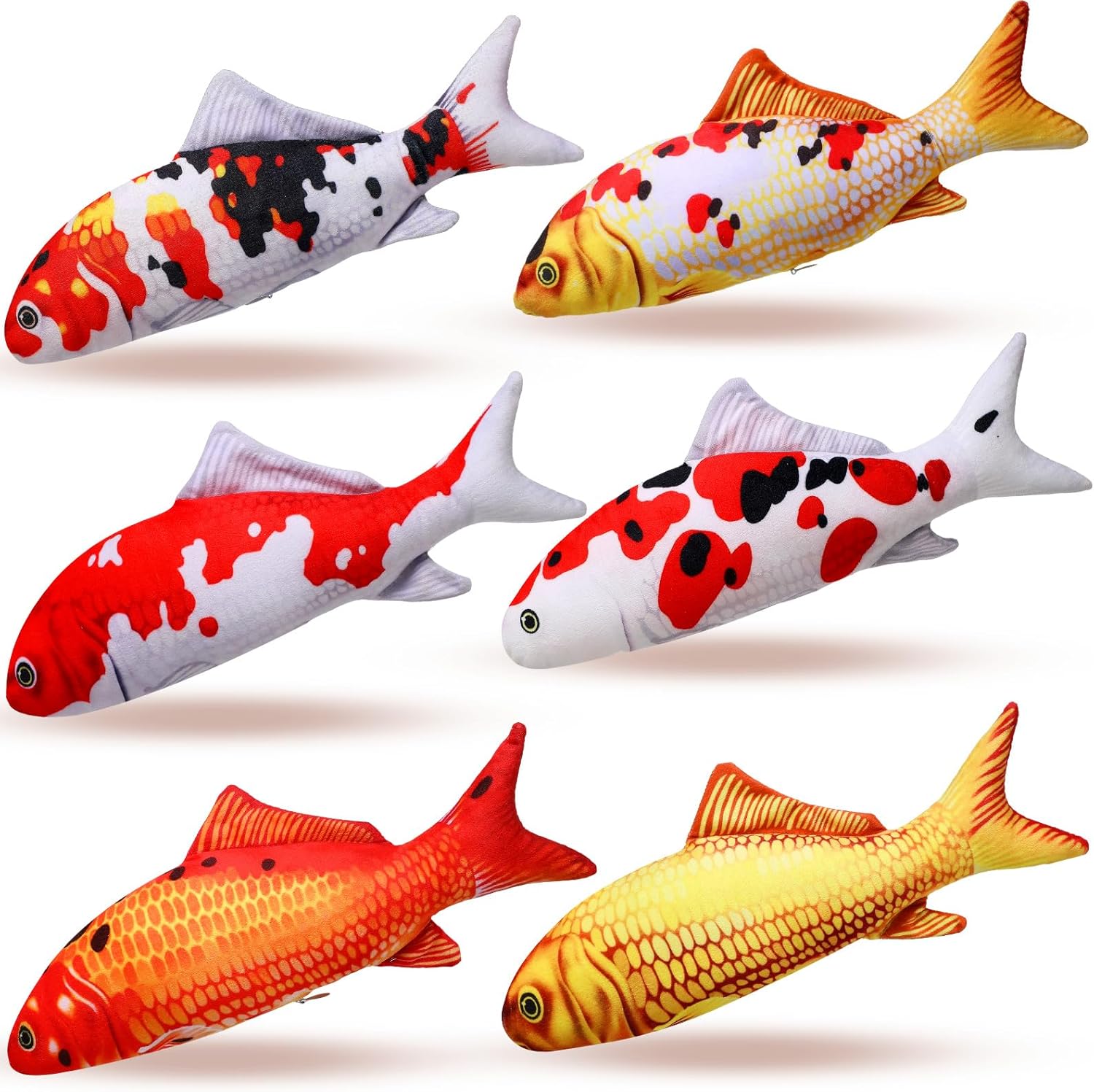 6 Pcs 12 Inch Fish-Shaped Soft Cat Cushions Pillow Realistic Pet Carp Play Pillow for Cats Birthday Gift Classic Style