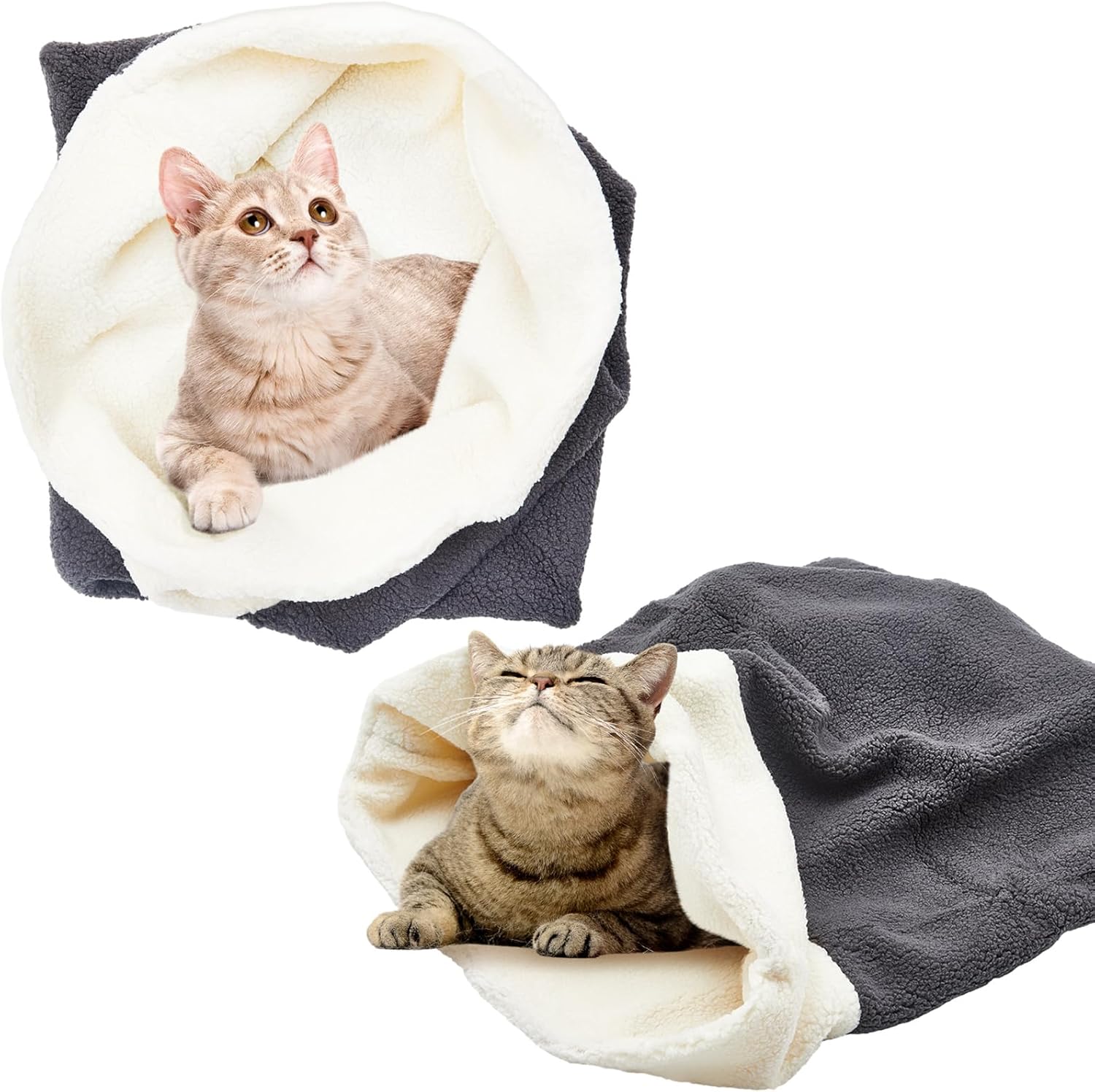 2 Pcs Cat Bed Cave Cat Sleeping Bag Kitten Bed Sack pet Cave Warming Pad Sack PET Mat for Kitten Puppy Small Dogs, 24 x 22 Inch