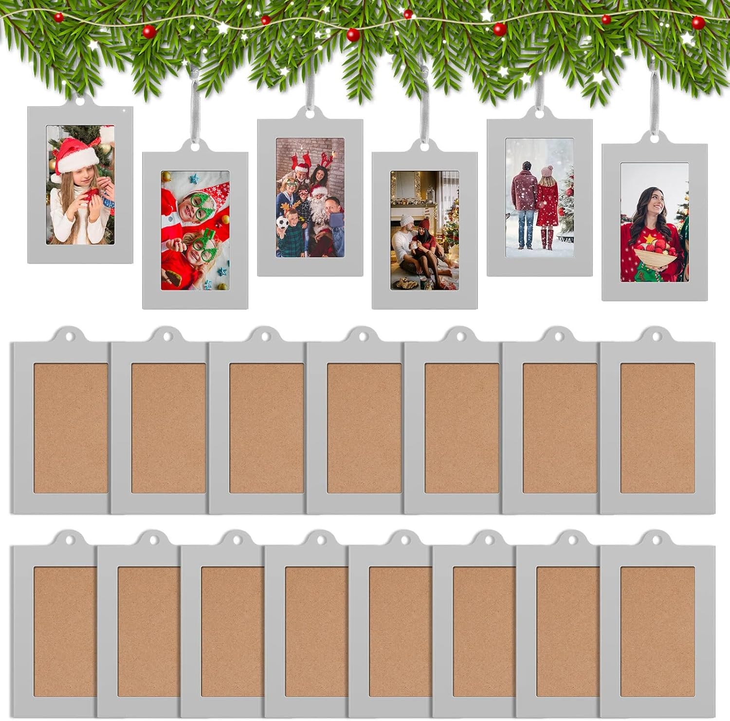 50 Pcs Metal Christmas Photo Frame Ornaments Bulk 2 x 3 Inch Heavy Duty Reusable Small Frame Decorations for Xmas Tree Home Indoor Outdoor Decor Gifts Vertical,Silver