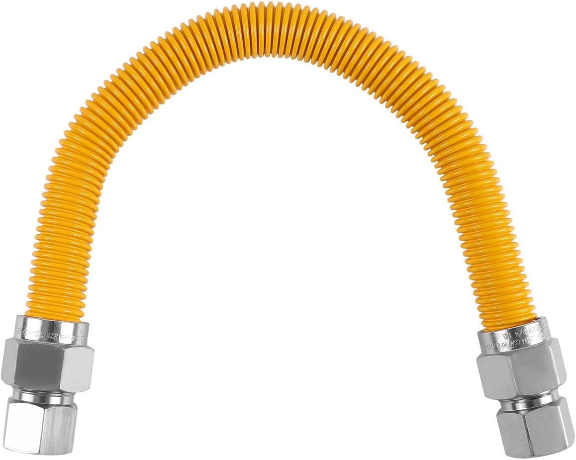18-inch Flexible Gas Hose Connector, 1" OD 3/4" FIP x 3/4" FIP, Yellow Coated Stainless Steel, for Tankless Water Heater, Gas Appliance Supply Line HOSE092