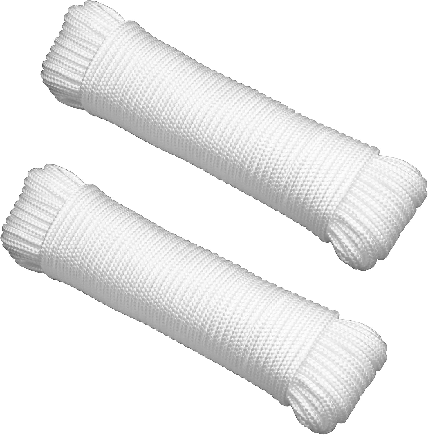 2-Pack 100' x φ1/4" White Rope, UV Resistant Rope for Flag Pole, Clothes line, Camping Tent, Canoes, Tree Work