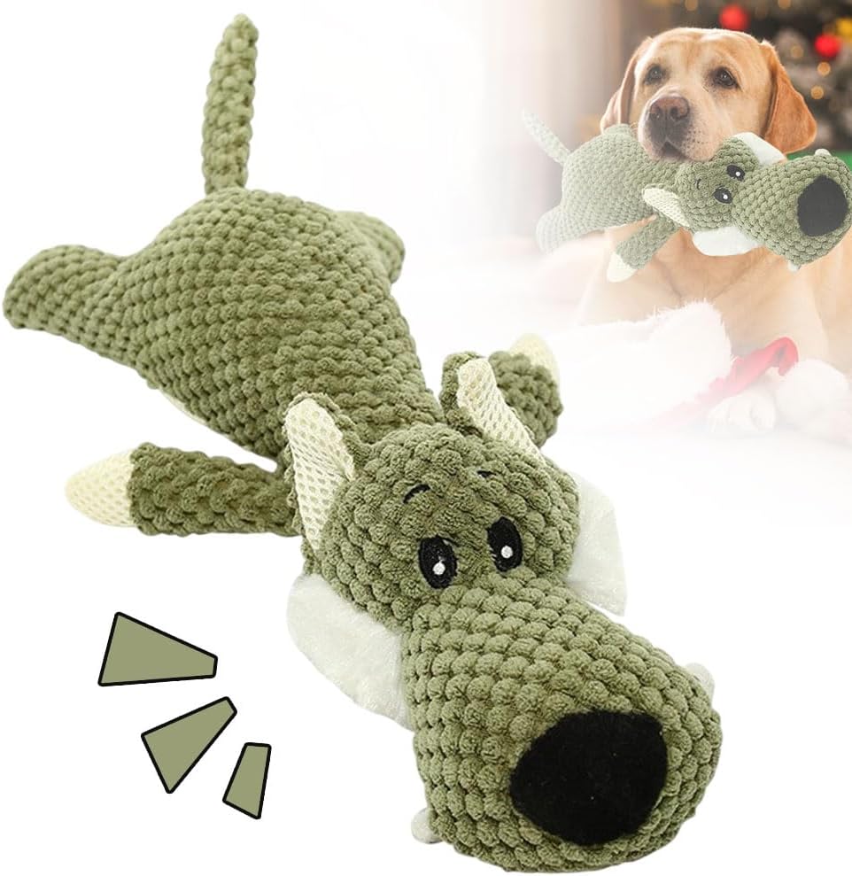 Dog Plush Toys for Aggressive Chewers, Dog Toys Indestructible Dog Puppy Squeaky Chew Toys, 2026 Interactive Dog Toys for Heavy Chewers Durable Chew Toys Dog Plush Toy Green