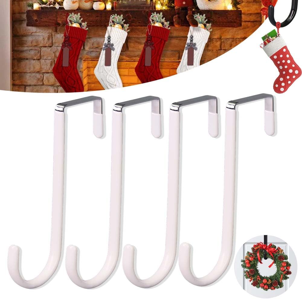 2025 New Over The Door Hooks 4 Pack, Upgrade Garland and Stocking Mantel Holders, Christmas Decorations Garland Stocking Holder Garland Hanger Dual Purpose Dorm Essentials White