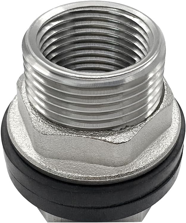 1 NPS Male to 3/4 NPT Female Stainless Steel Bulkhead Water Tank Connector Thru-bulk Fitting for Water Tank Barrel Pack of 1