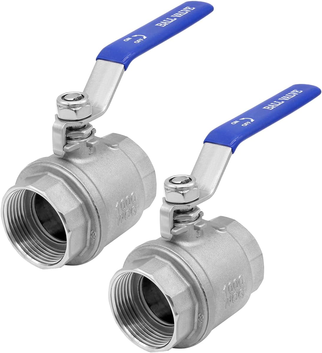 2 Pcs Ball Valve 1" NPT Female 304 Stainless Steel Full Port for Water, Oil, and Gas 1000 PSI