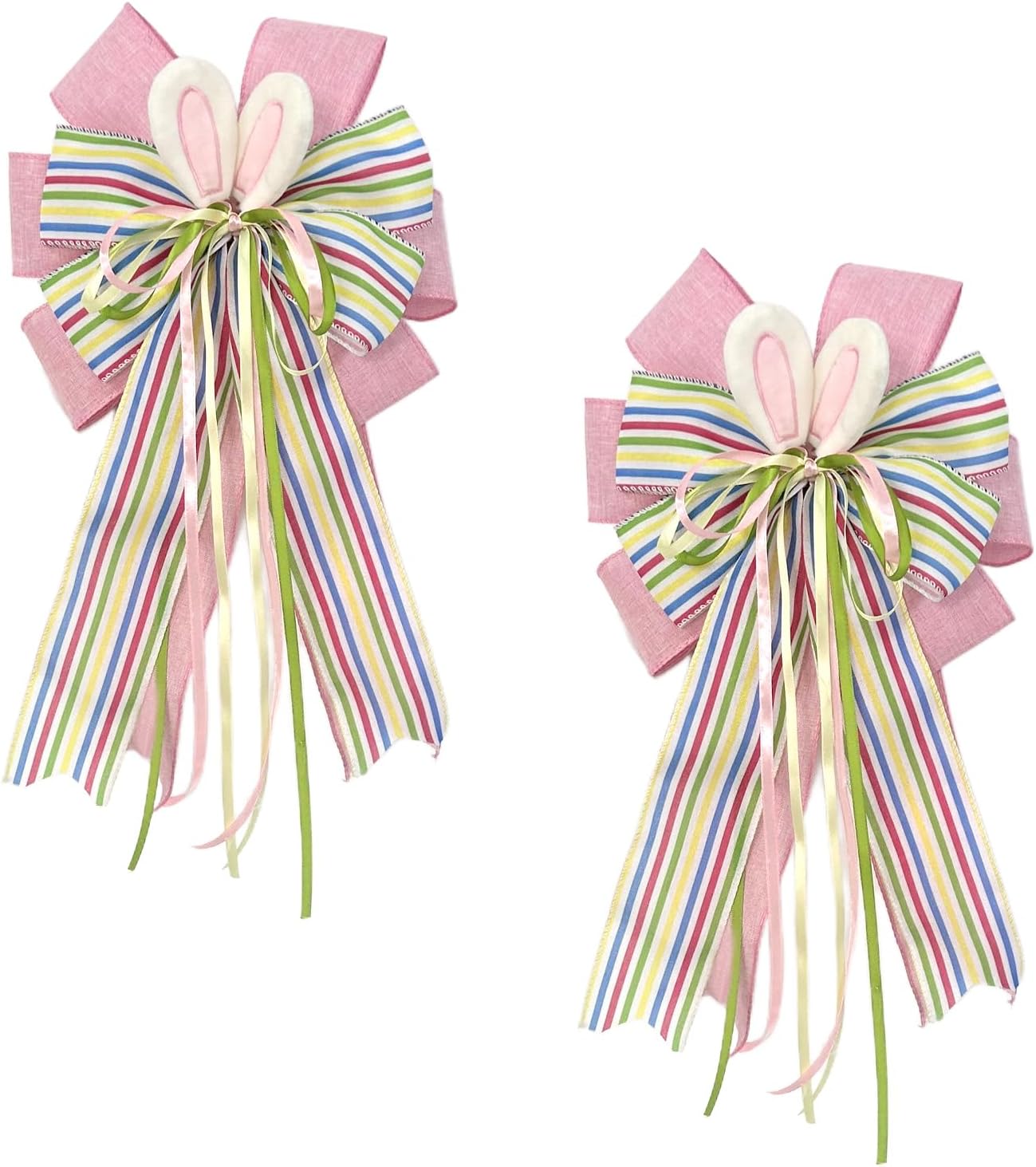 18 Inch Large Easter Bunny Ears Bow for Wreath, Colorful Stripe Big Easter Bow for Tree Topper, Basket, Cabinet, Festive Spring Decoration Indoor Outdoor