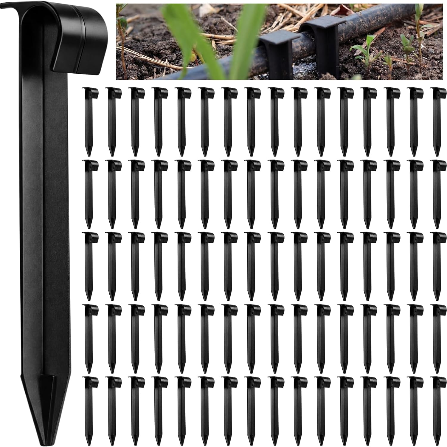 80 Pcs Irrigation Stakes Tubing Hold Down Anchor Stakes 1/2" PE Plastic Garden Hose Stake 6 Inch Plastic Drip Tubing Anchor for Greenhouse, Lawn, Patio, Vegetable Plot