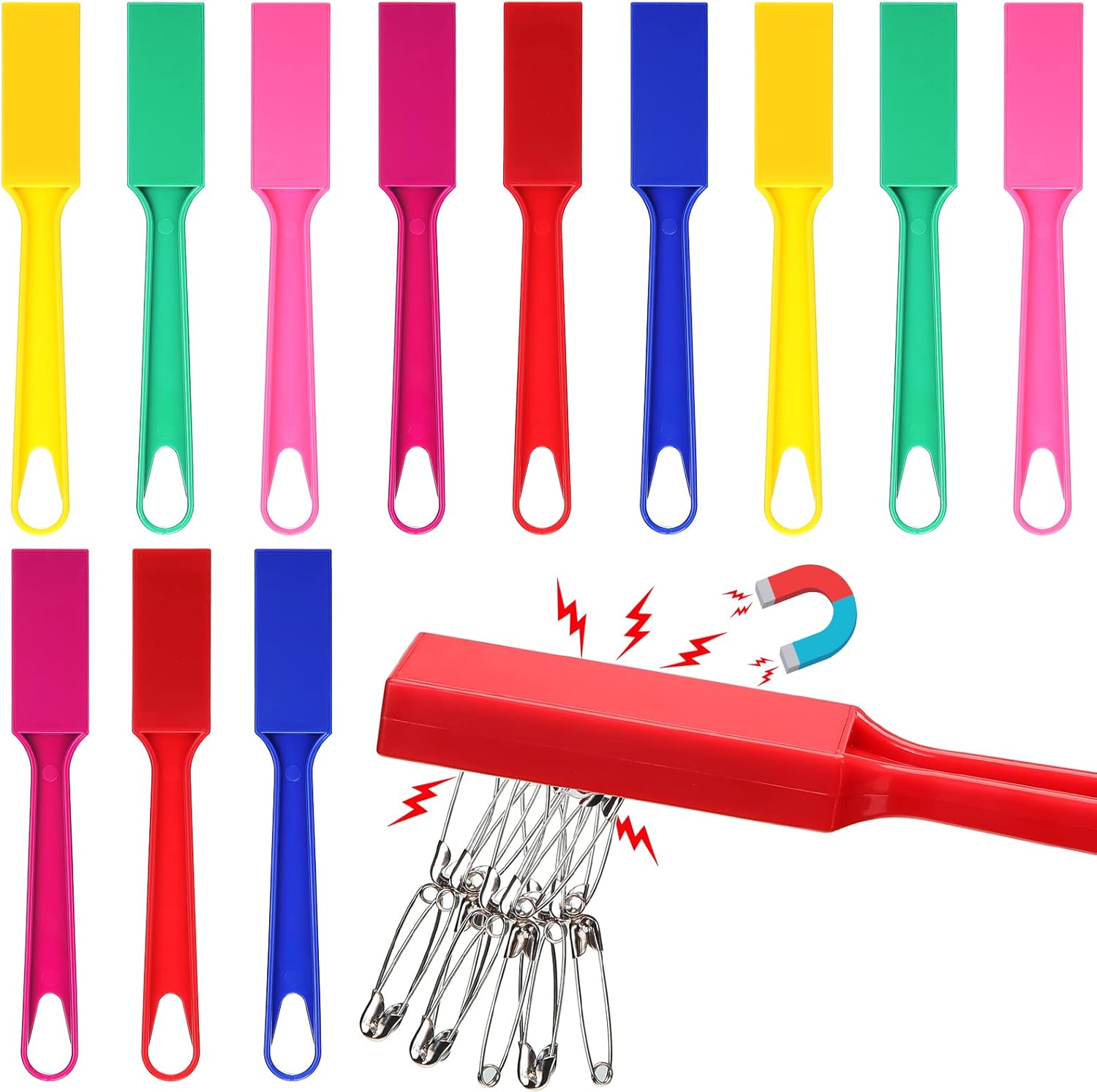 Magnet Wands for Kids Classroom Educational Learning Kits Rainbow Magnetic Wand Bulk 8 Inch Preschool Science Experiment Tools Learning Toys Bingo Games, 6 Colors 12 Pcs