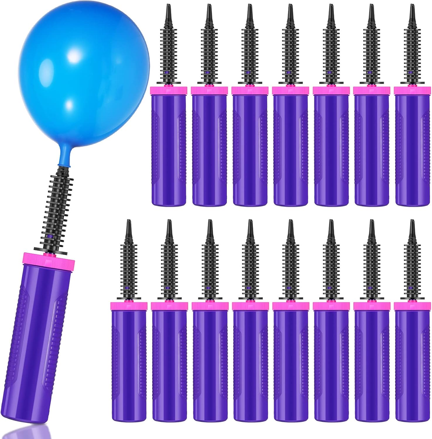 16 Pcs Handheld Balloon Air Pump Inflator Air Pump for Balloons, 2 Way Dual Action Manual Balloon Inflator for Birthday Party Decoration Exercise Yoga Balls Pool Floats, 12 Inch Rose Red and Purple