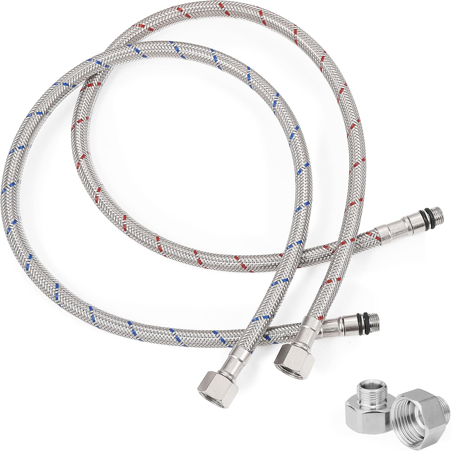 30 Inch Faucet Supply Lines, Bathroom Kitchen Water Supply Line 3/8" Female Compression Thread x M10 Male Connector, Braided Stainless Steel Water Hose for Sink Faucet with 1/2” Adapter 1 Pair