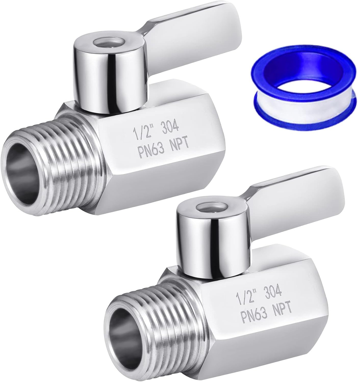 Shower Head Shut Off Valve, 304 Stainless Steel Mini Ball Valve NPT Thread 1/2" Male x 1/2"Female ,Shower Head Flow Control Valve,Water Flow Control Valve 2 Pack