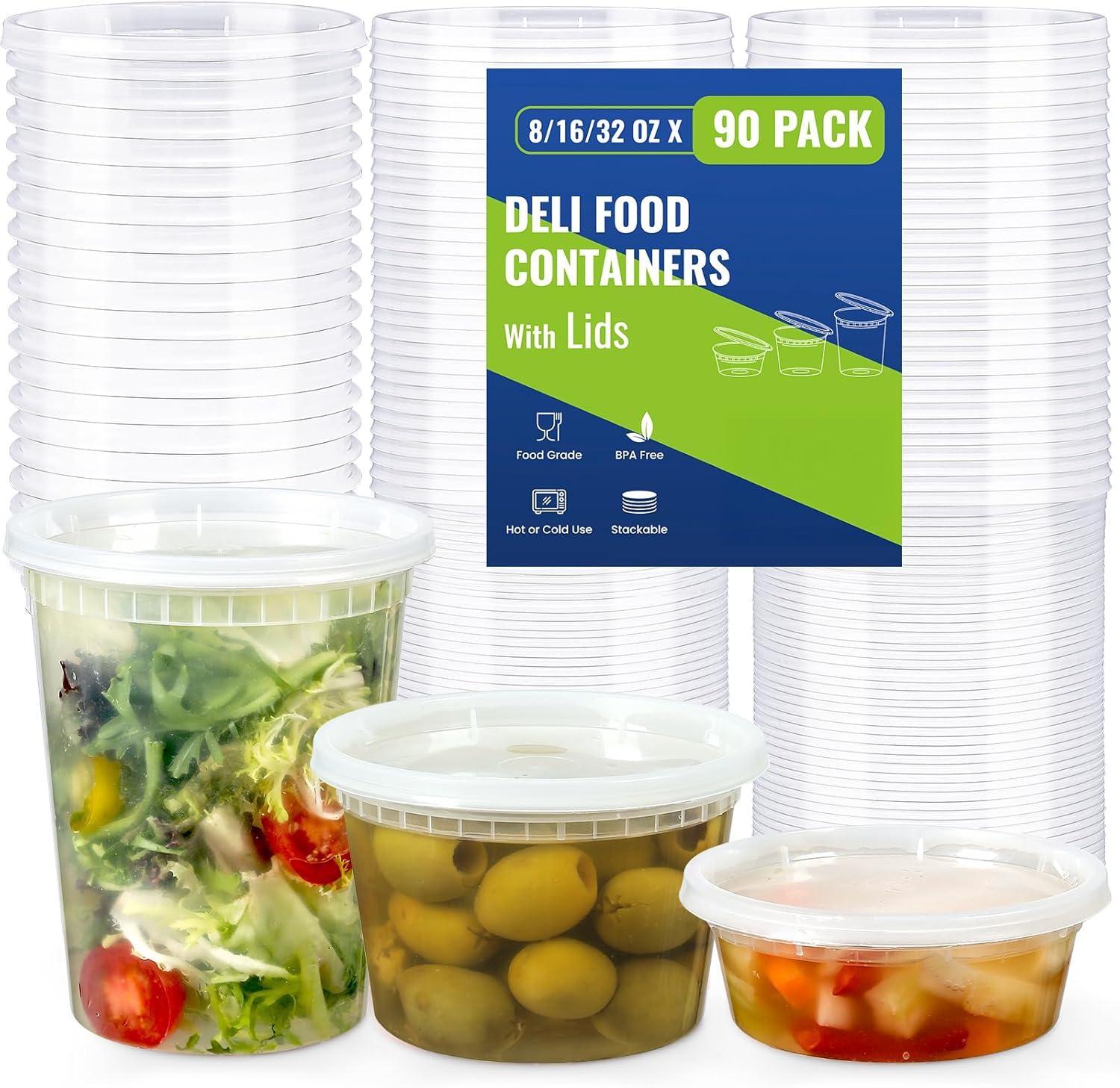 90 Sets Plastic Deli Containers With Lids, Assorted Sizes 8 oz 16oz 32oz Variety pack, Airtight Food Storage Containers, Freezer/Dishwasher/Microwave Safe, Soup Containers For Takeout Food Storage