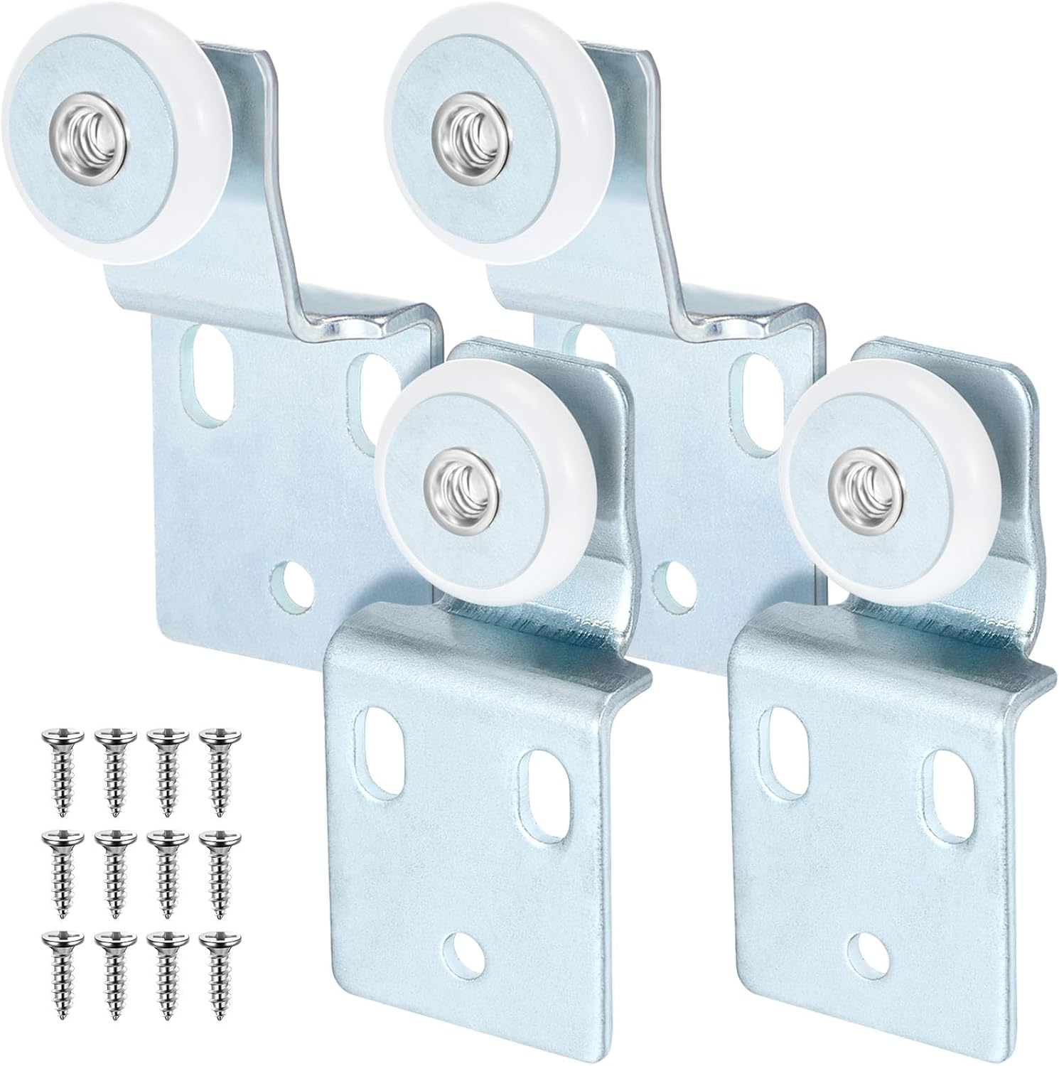 4 Pack Sliding Closet Door Roller Kit Include Screws Wardrobe Door Rollers Hardware for Top Hung Bypass, 1/2 Inch and 3/8 Inch Offset