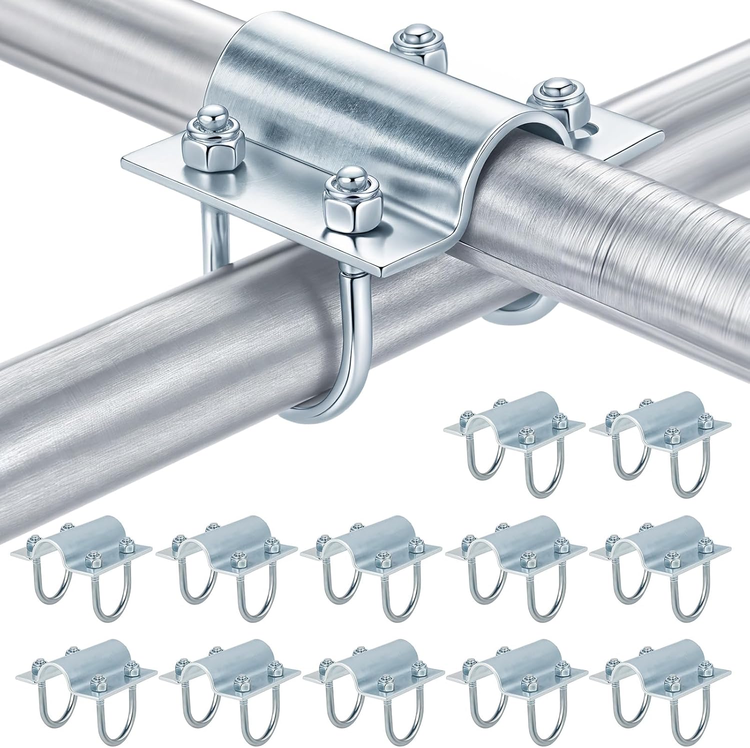 12 Set U Bolt Cross Pipe Clamps for 1" OD, Carbon Steel Greenhouse Cross Grid Connector Post Clamps for Canopy Fittings, Chain Link Fence Brackets, Mast Mounting