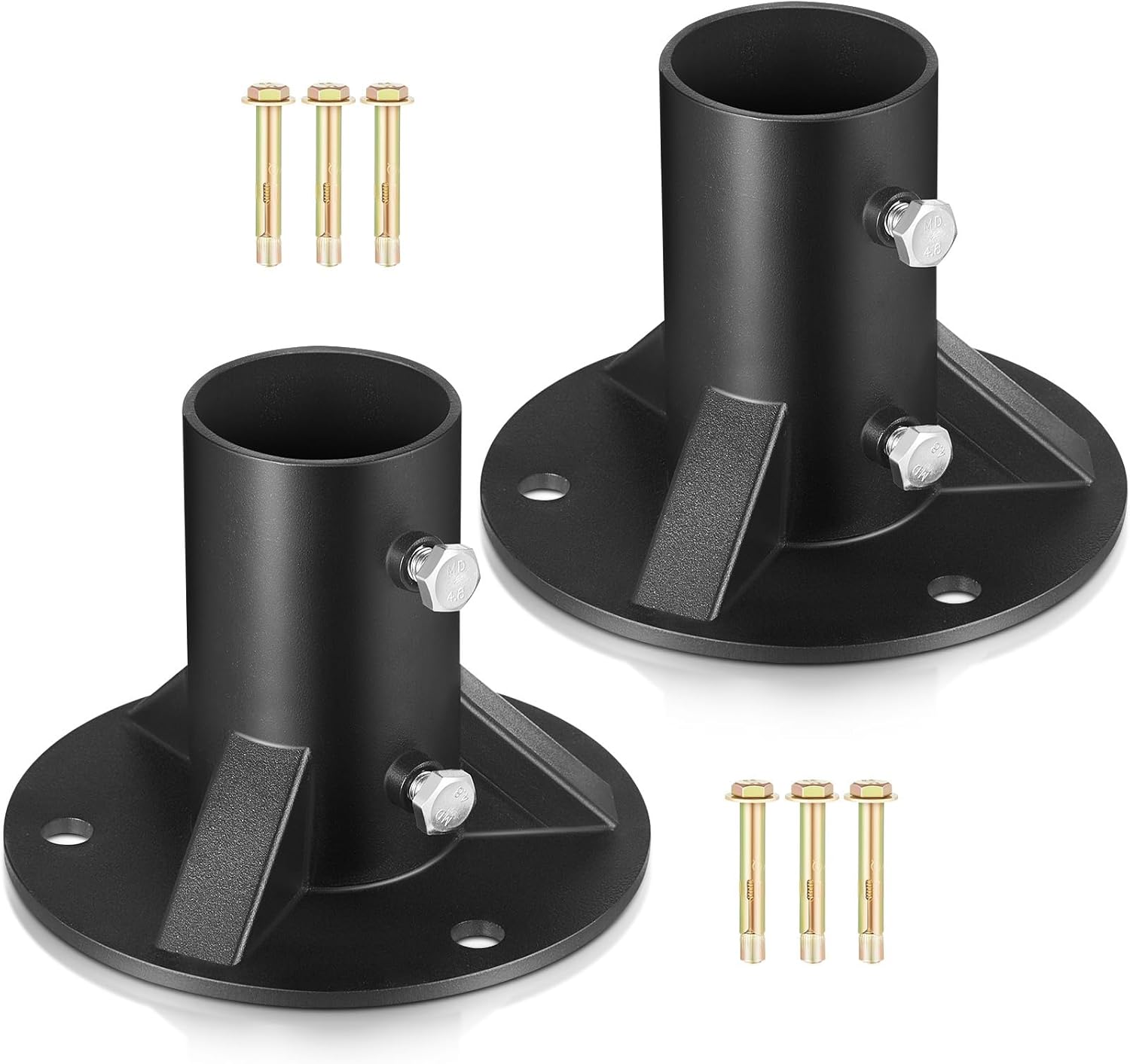 2 Pack Chain Link Fence Post 2'' Floor Flange Heavy Duty Round Post Base Bracket od 1-7/8'' Fits Fence Mailbox Railing Deck Flag Column Stair Handrail with Expansion Bolts and Screws