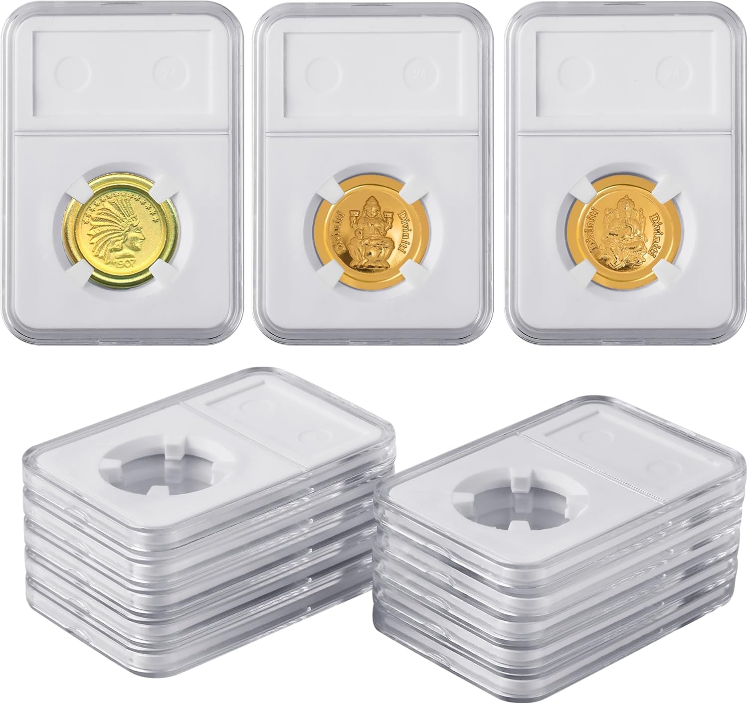 10-Pack 18mm Coin Slab Display Holder, Clear Acrylic Storage Case for Seated Liberty, Barber, Winged Liberty Mercury , Roosevelt Dimes and Other 18mm Coins, Four-Point Fixation Coin Collection Box